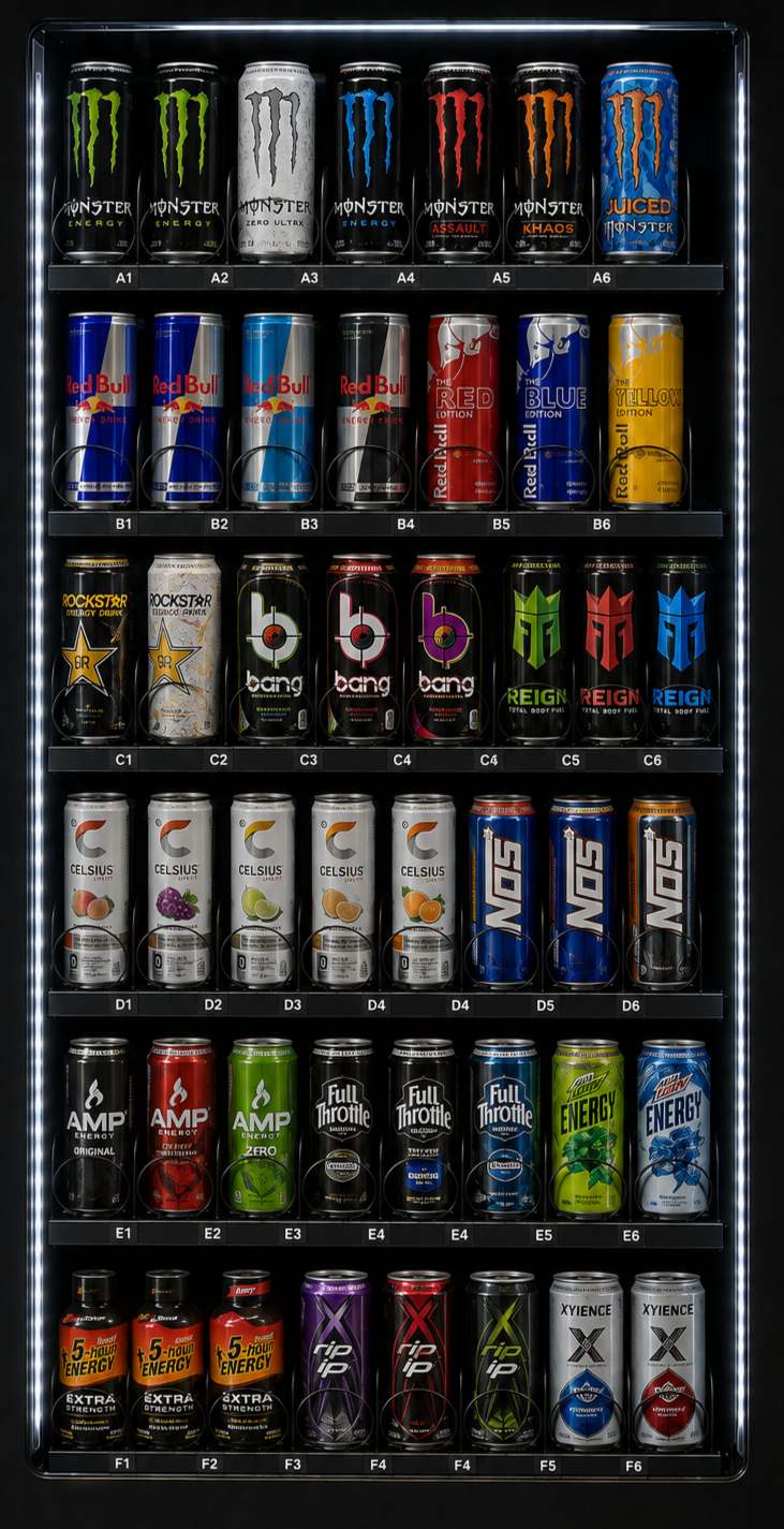 Energy drinks in an AI vending machine