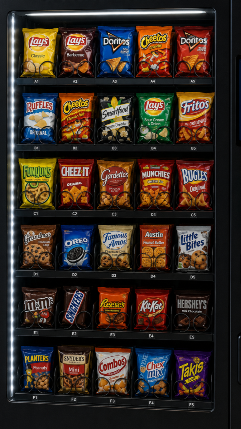 Snacks and chips in an AI vending machine