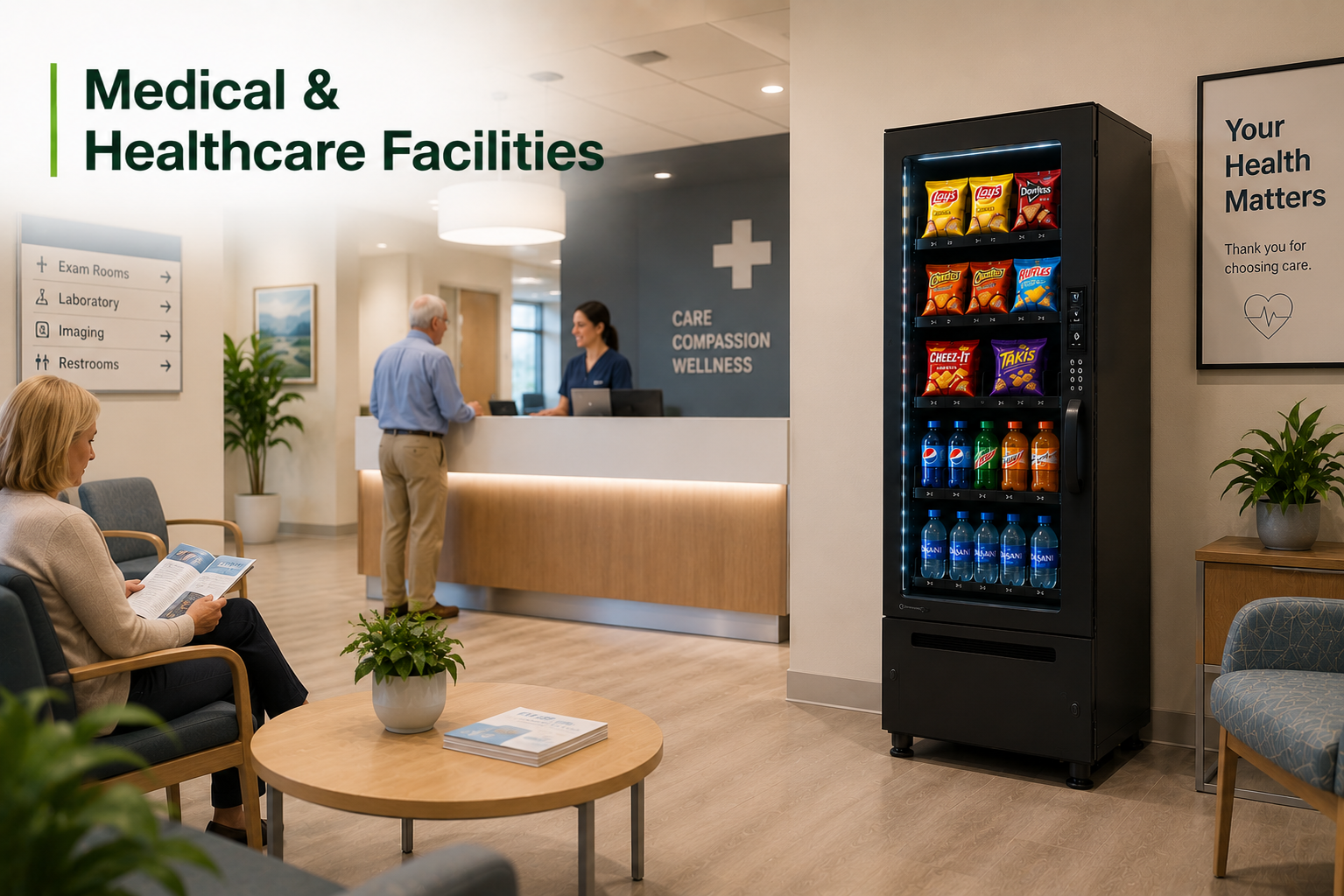 Vending machine placed in a medical office waiting room