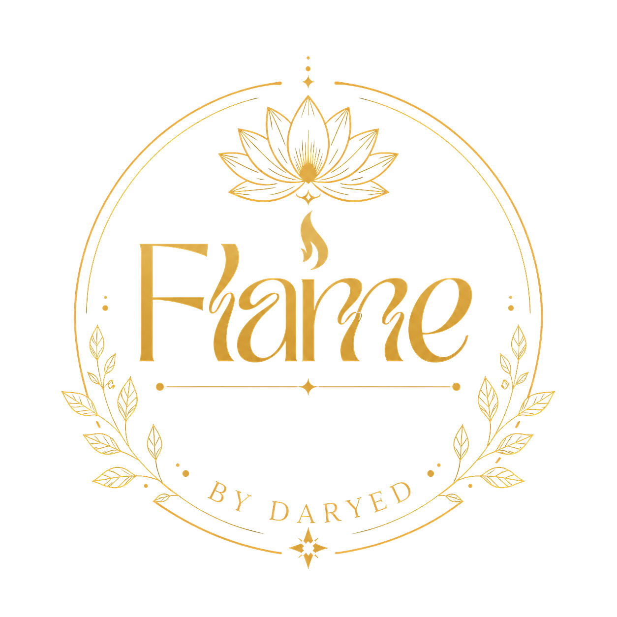 Gold logo for Fårre by Daryed, featuring a stylized lotus flower, decorative leaves, and elegant text.