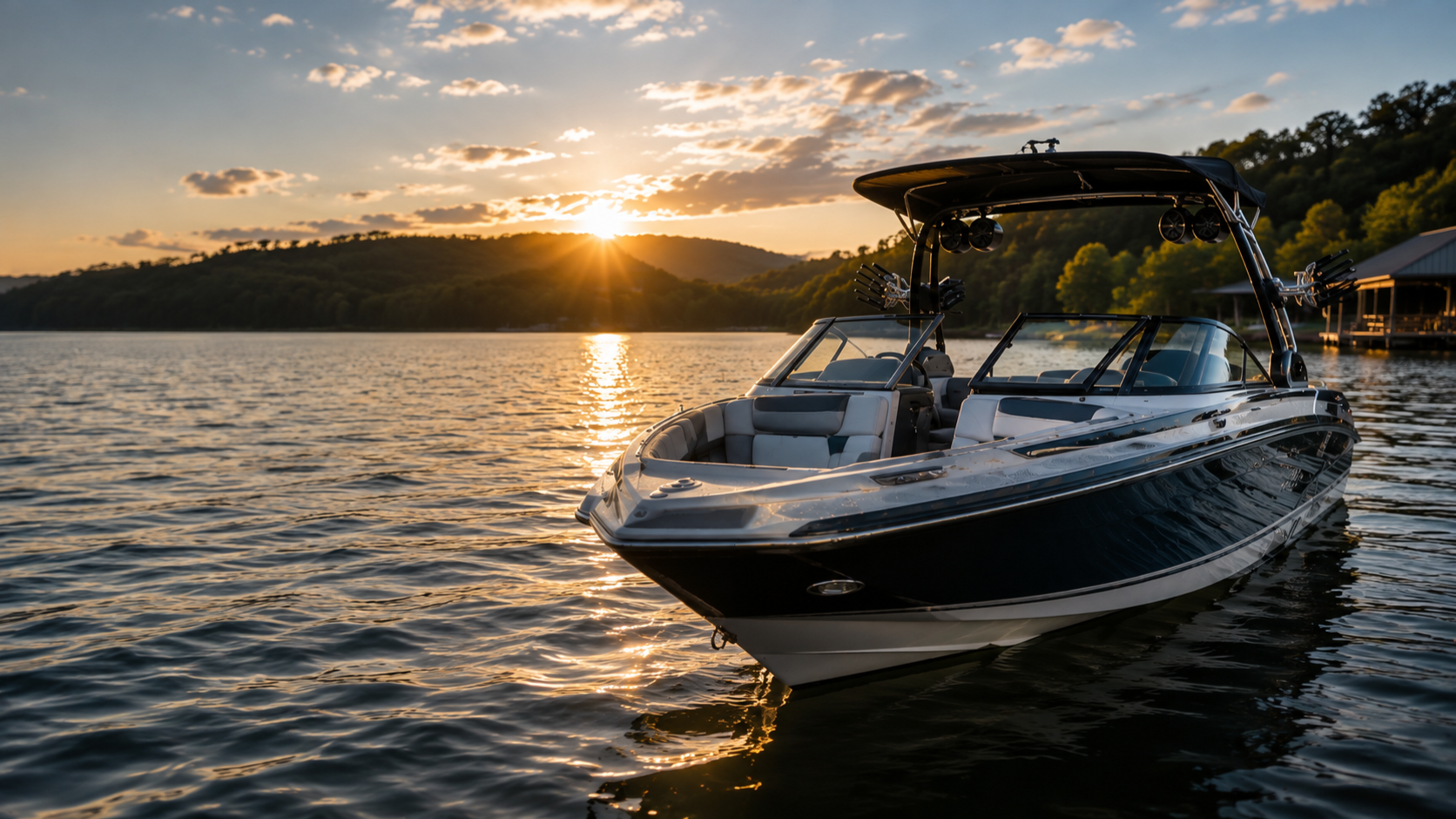 Professionally detailed motorboat on a lake in East Tennessee