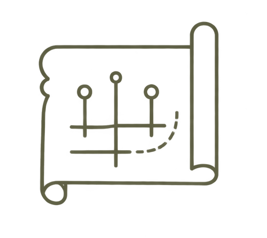A blueprint or schematic drawing of a circuit or electronic component with lines, symbols, and connections.