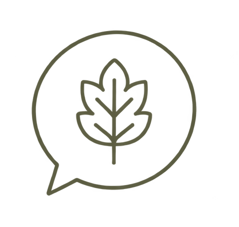 Outline of a speech bubble with a leaf inside, representing eco-friendly messaging or sustainability.