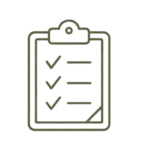 Icon of a clipboard with a checklist and checkmarks