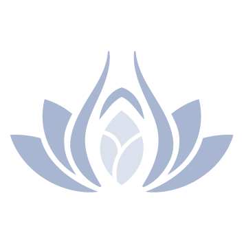 Stylized lotus flower in shades of blue and black.