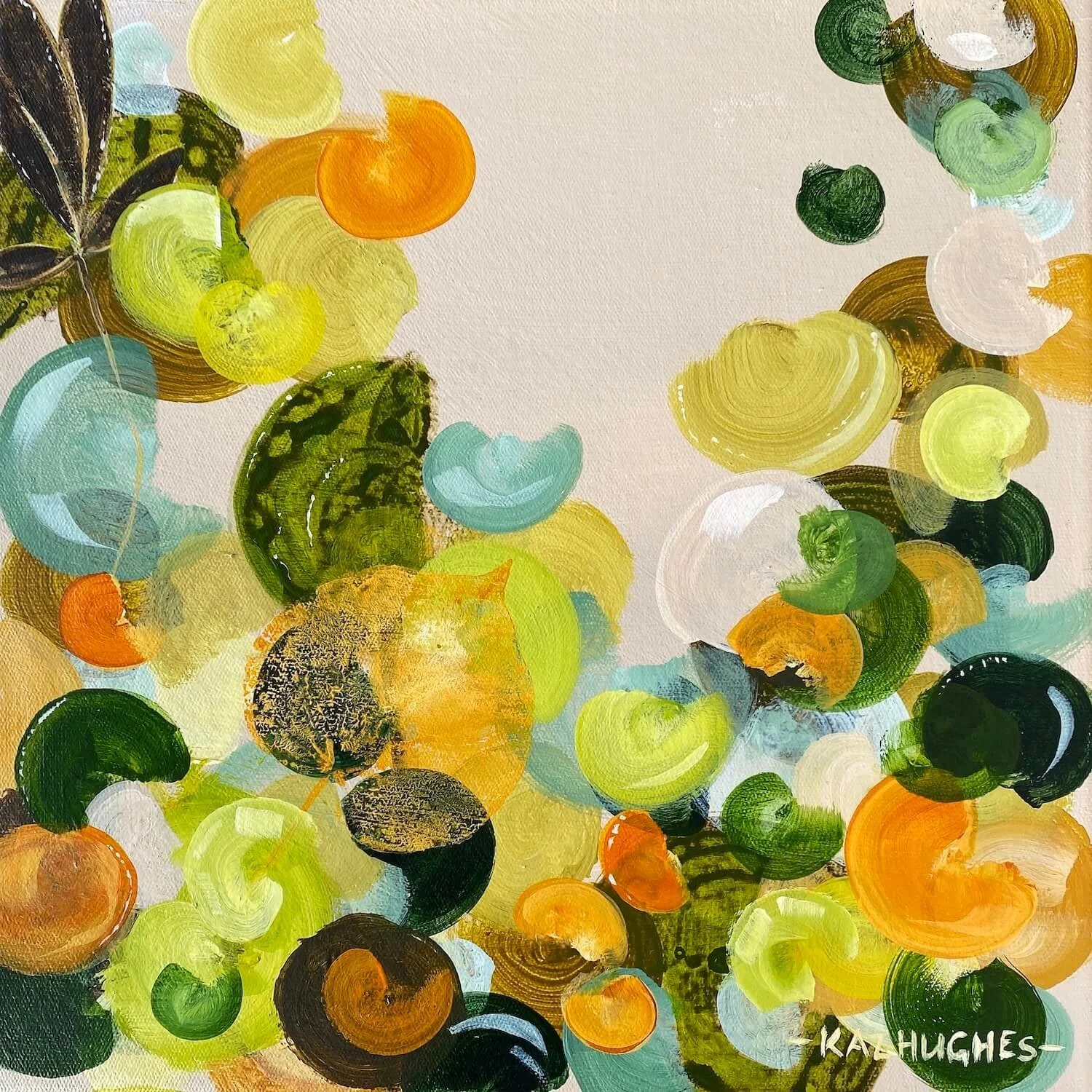'Leaflit' - 28 x 28, acrylic on canvas, framed in oak