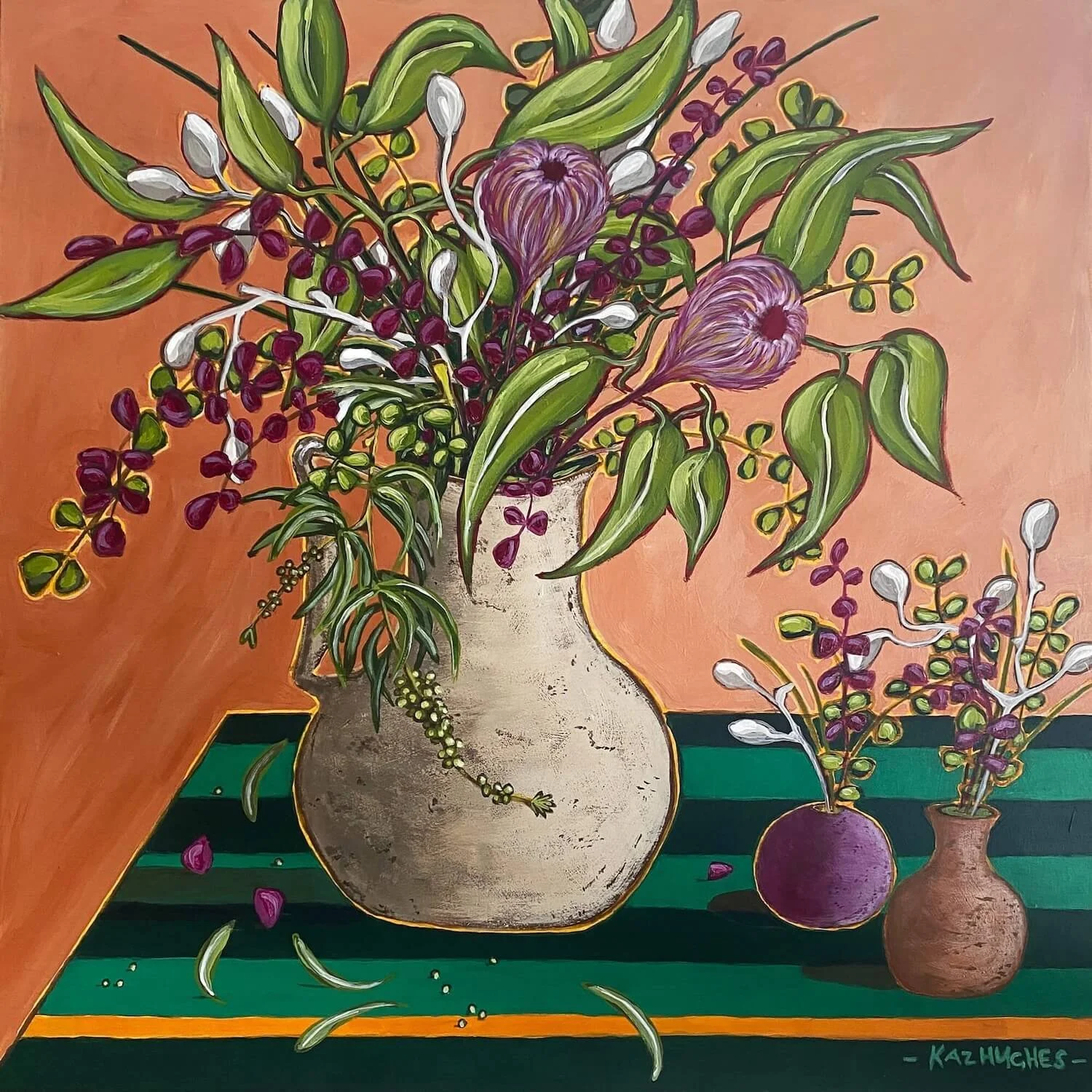 'Natives from the Garden' - 40 x 40, acrylic on board, framed in oak