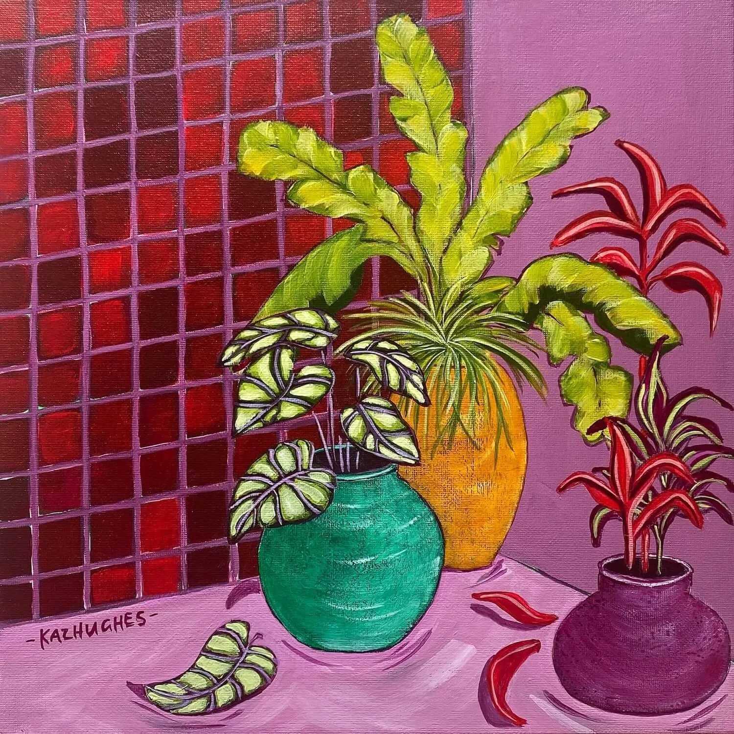 'Crimson Glow' - 30 x 30, acrylic on canvas, framed in oak