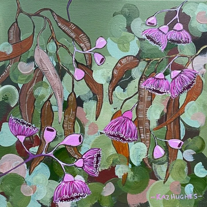 'Bush Belle' - 30 x 30, acrylic on board, framed in oak