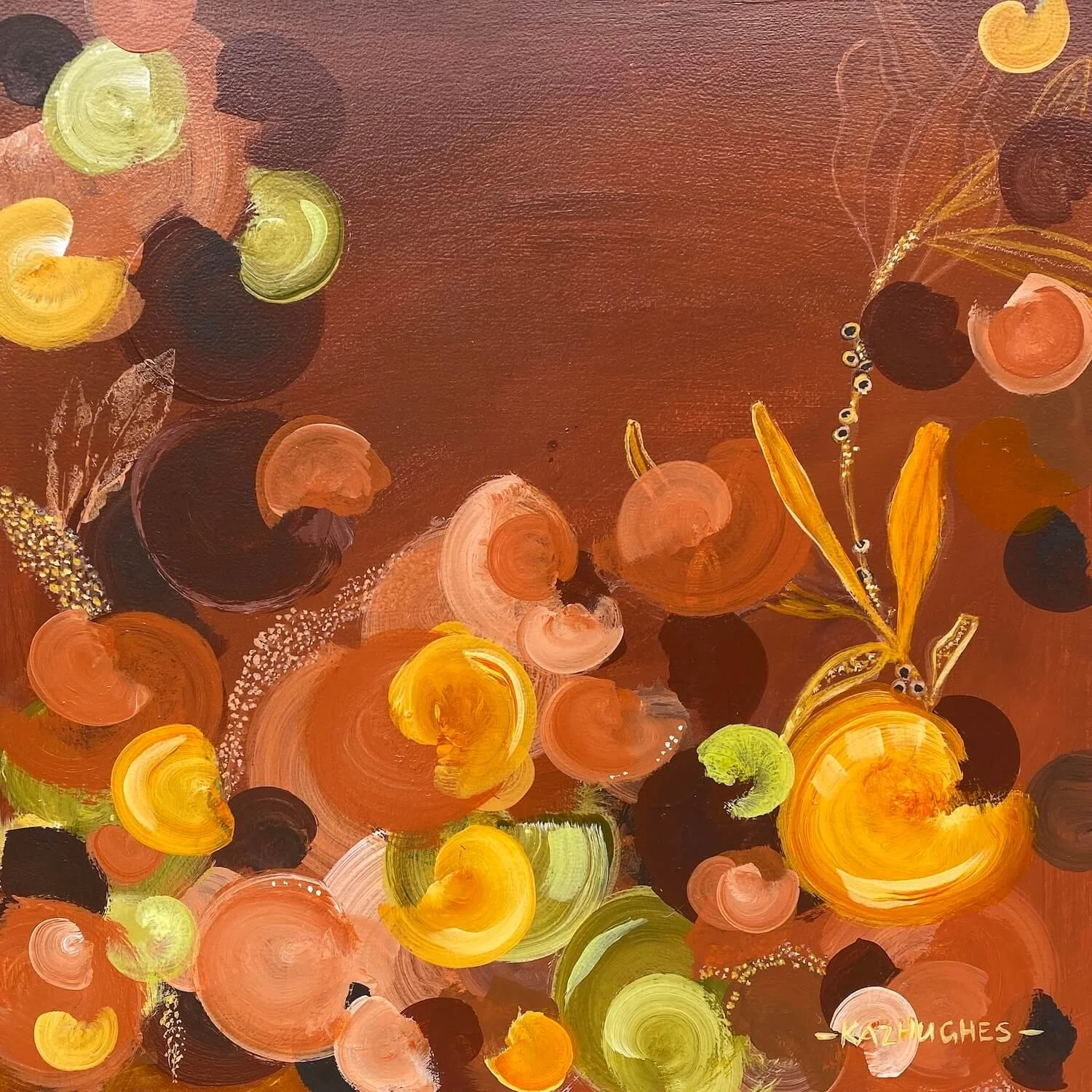 'Woodland Glow' - 34 x 34, acrylic on canvas, framed in oak