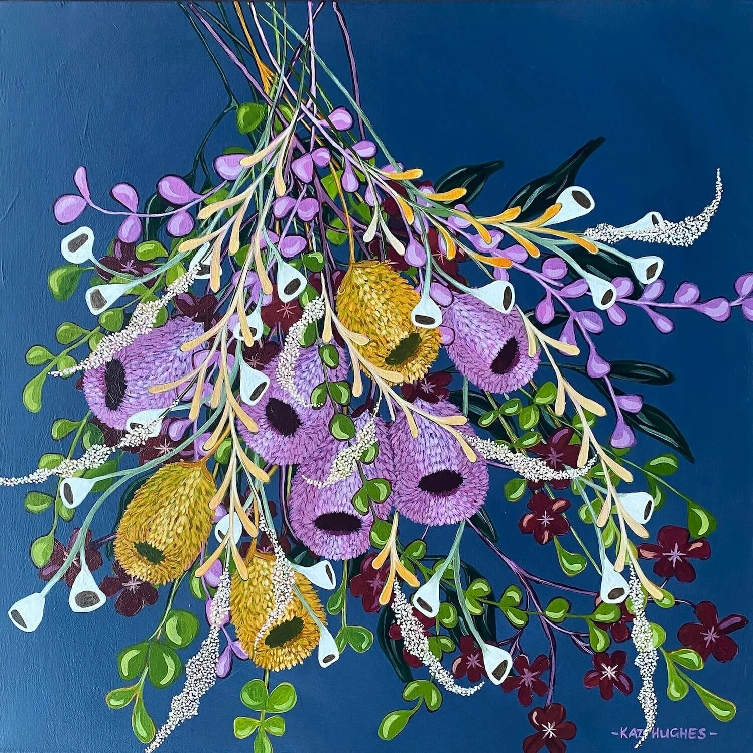 'Midnight Bloom' - 60 x 60, acrylic on canvas, framed in oak