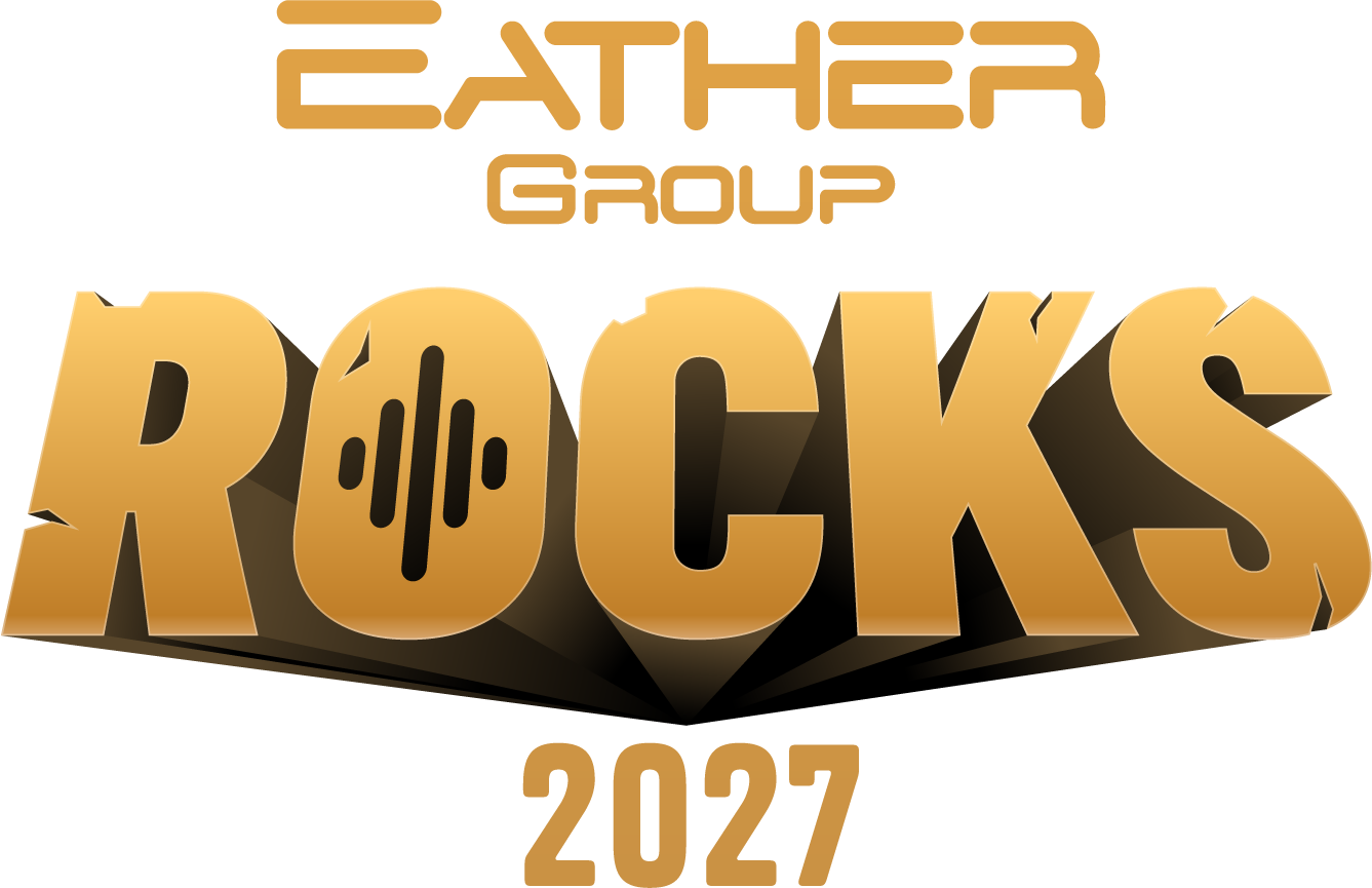 A logo with the word 'ROCKS' in bold, gold letters with a black shadow, and a black microphone icon as the letter 'O'.