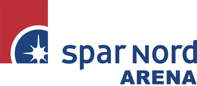 Logo for Spar Nord Arena med en blå cirkel og sort stjerne, tekst 'spar nord ARENA'