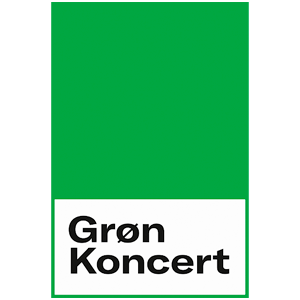 Grøn baggrund med hvid boks, der siger 'Grøn Koncert' på dansk.