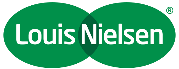 Logomærke med grønne ovaler og teksten 'Louis Nielsen'.