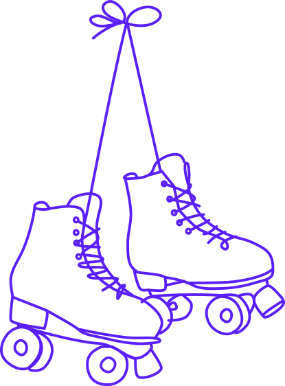 Purple line drawing of roller skates for a creative portfolio, showcasing a new roller skating sport idea.