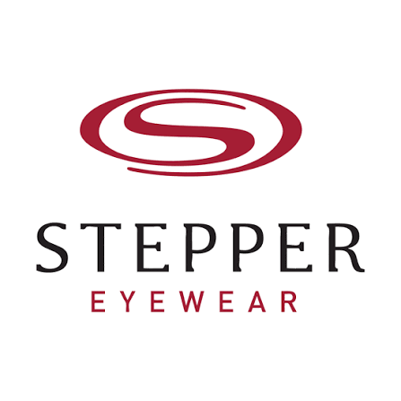 Logo of Stepper Eyewear and 'EYEWEAR' in red below.
