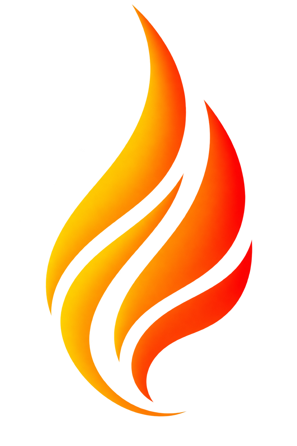 A digital illustration of a stylized flame with orange, red, and yellow gradient colors.