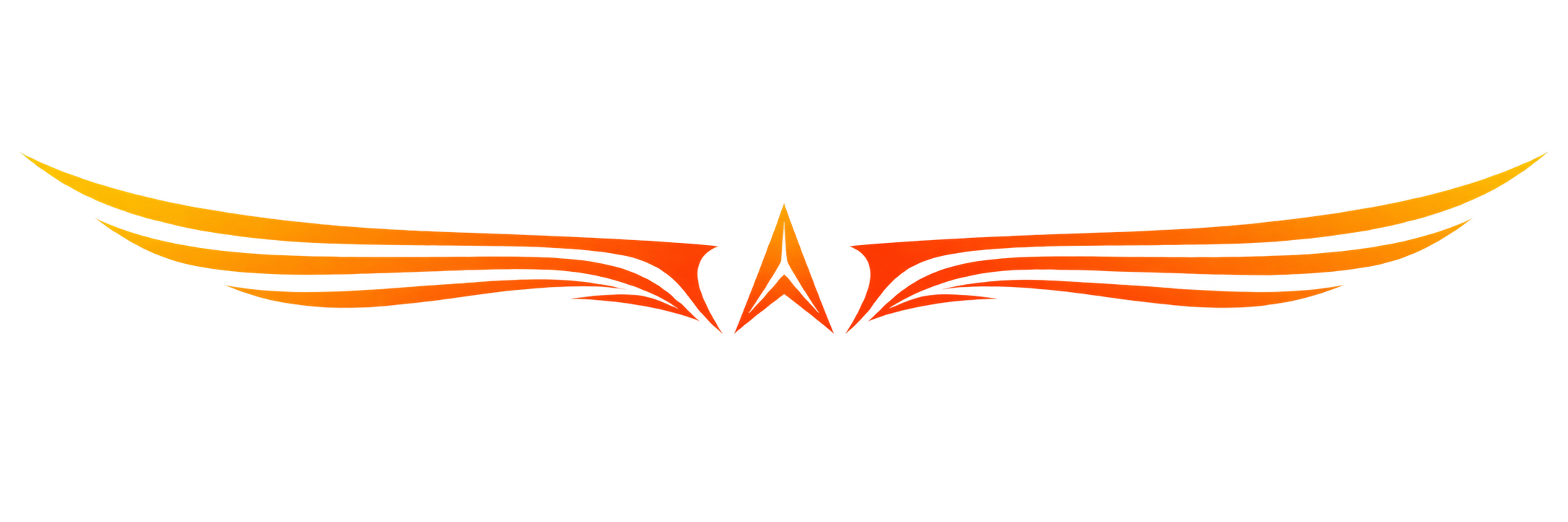 A stylized logo featuring a star with red and orange wings extending outward and upward on each side.