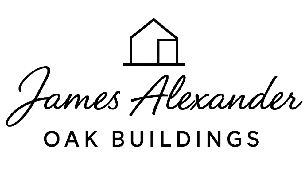 Logo for James Alexander Oak Buildings featuring a minimalist outline of a house above the text.