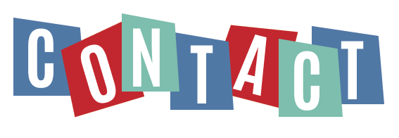 Illustration of the word "CONTACT" spelled out with colorful blocks, with alternating blue, red, and green backgrounds.