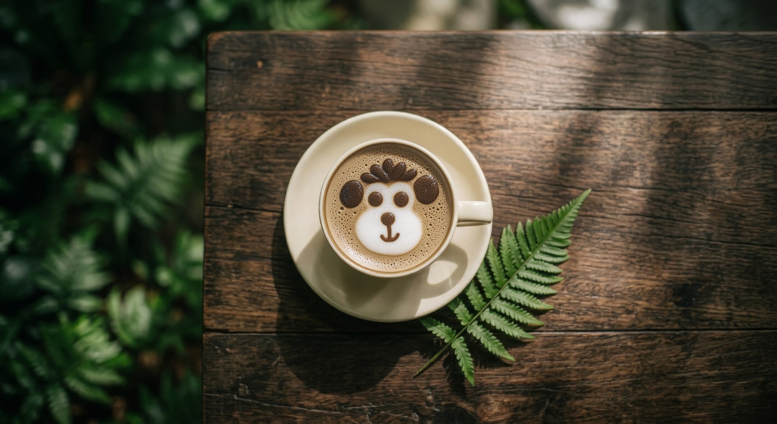A flat white with a monkey drawn in cocoa on the foam
