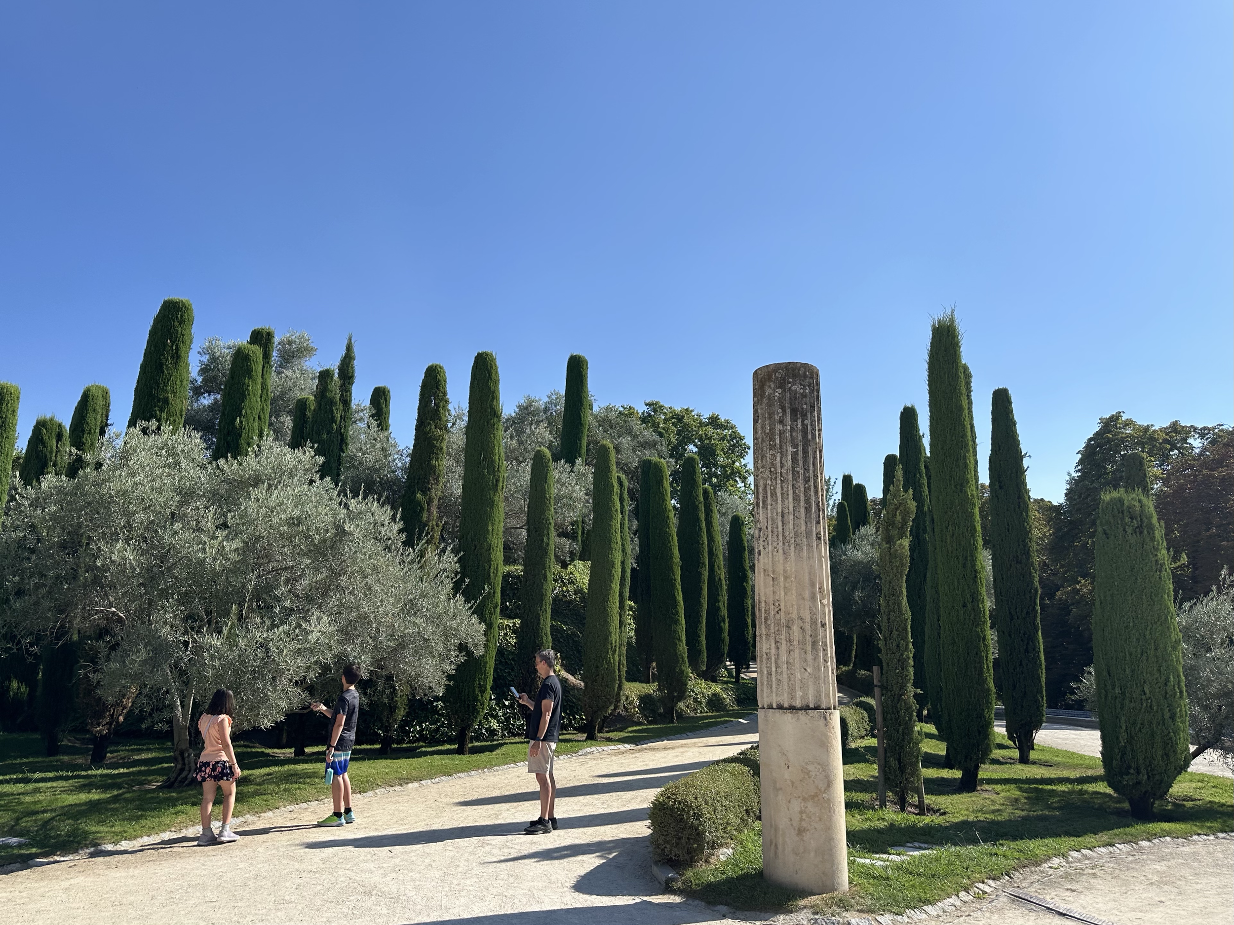 Another part of the park that we enjoyed was the Bosque de Recuerdo (Forest of Remembrance) dedicated to the victims of the Madrid train bombings on March 11, 2004. It contains 192 olive trees and cypress trees- one for each person who died.  