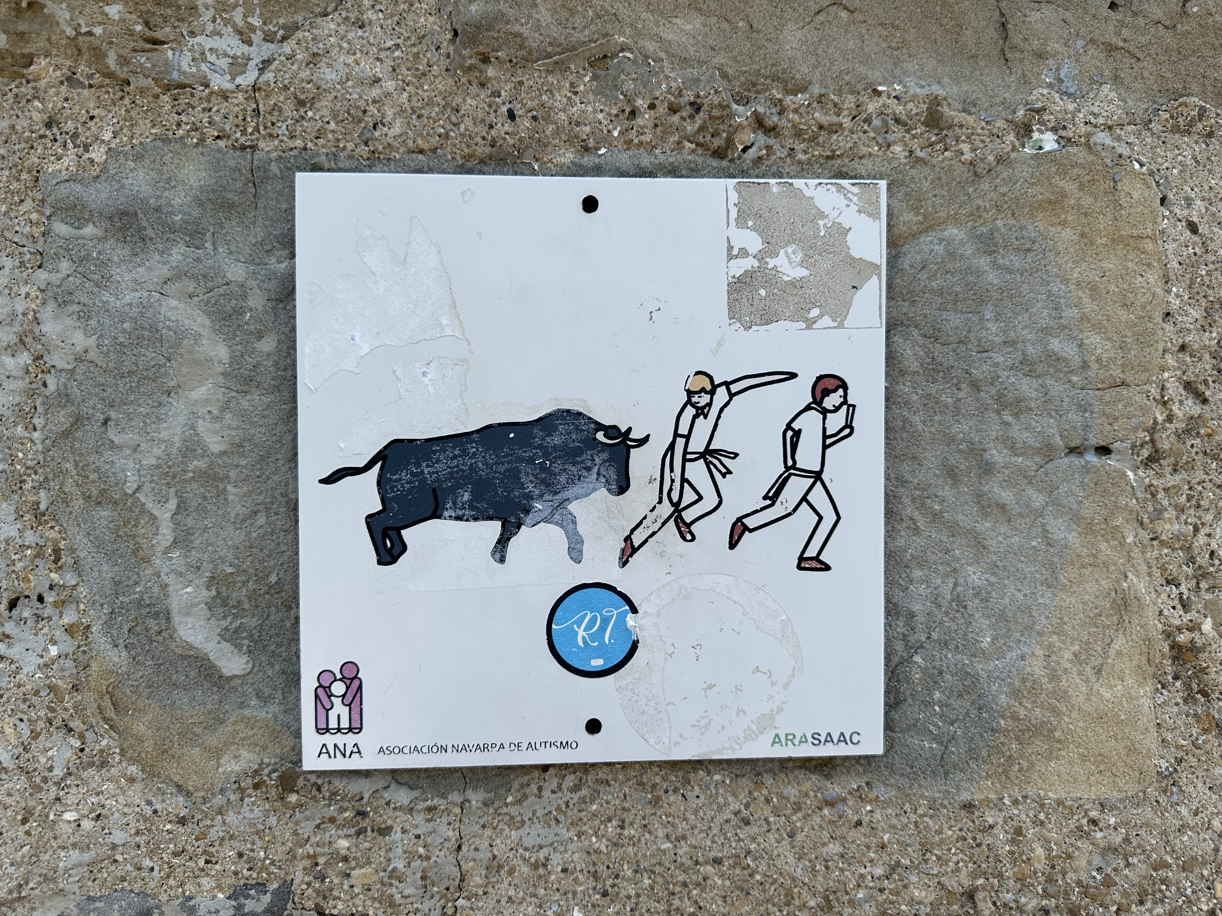 Plaques marking the route of the running of the bulls.  
