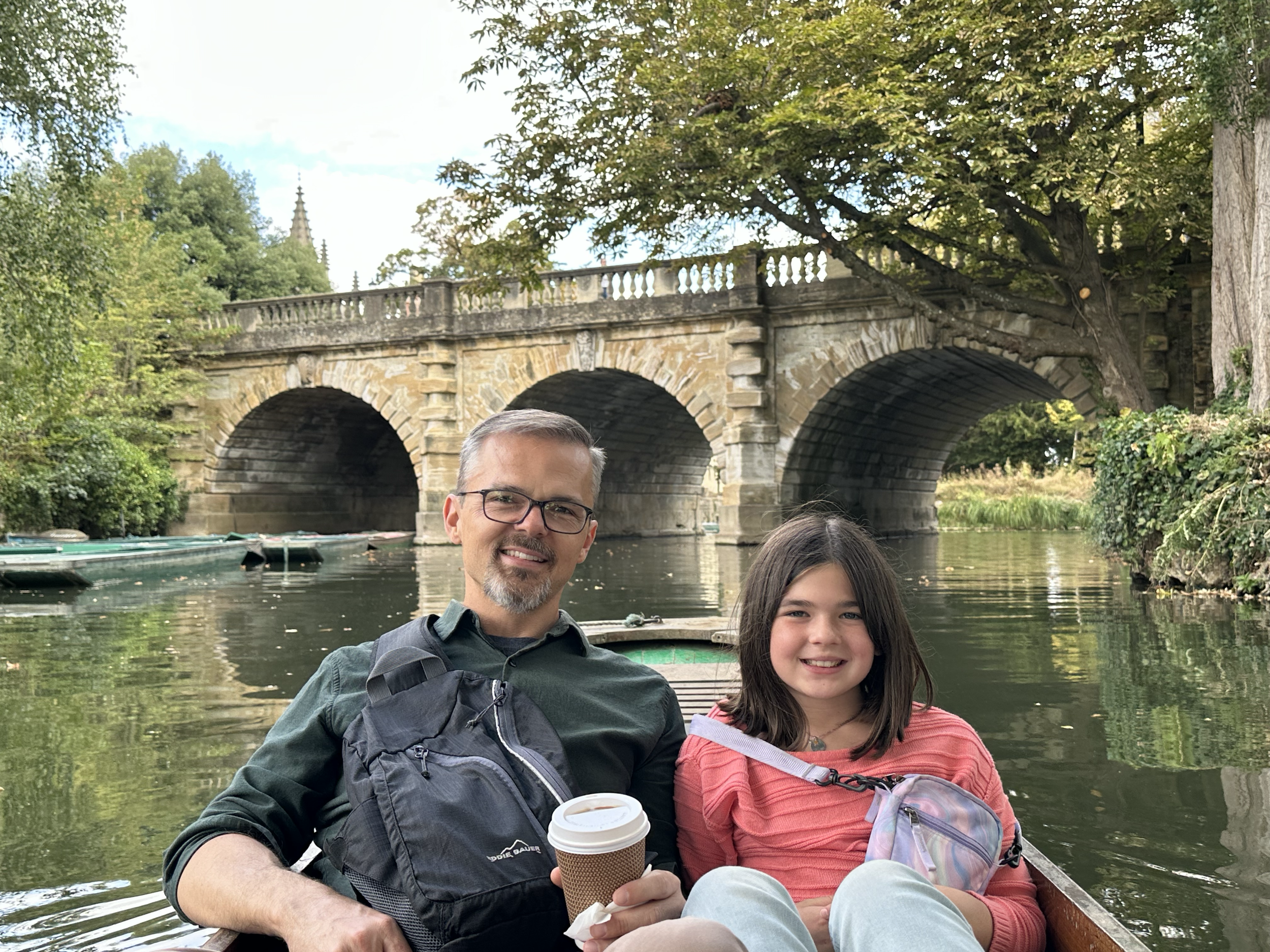 John and Amelia with the Magdalen Bridge.