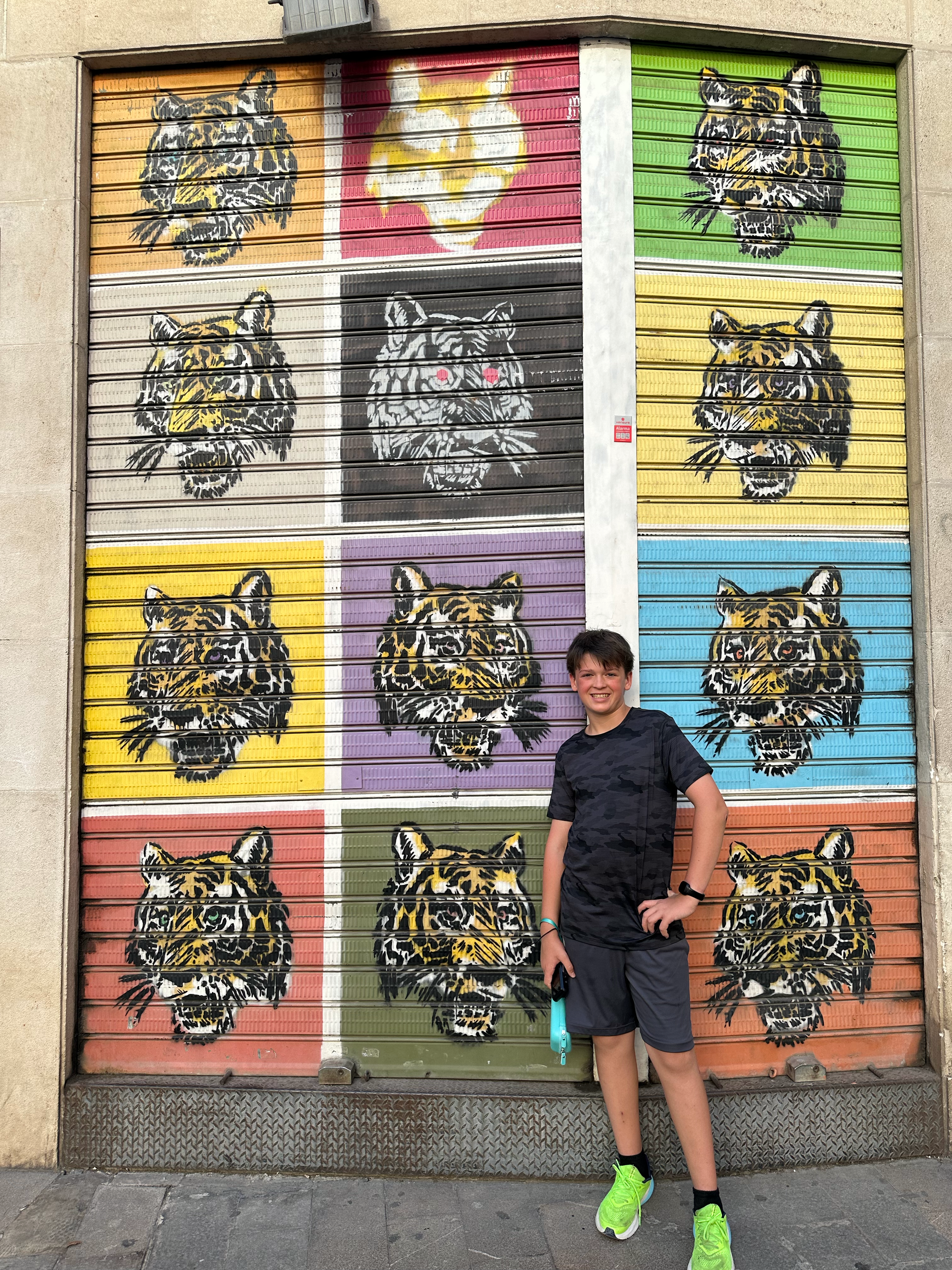 During our bike ride, we also learned about the street art culture in Valencia. Rachel wondered why there was so much "graffiti" only to learn that the city has freely adopted it. Joshua loved the tigers!