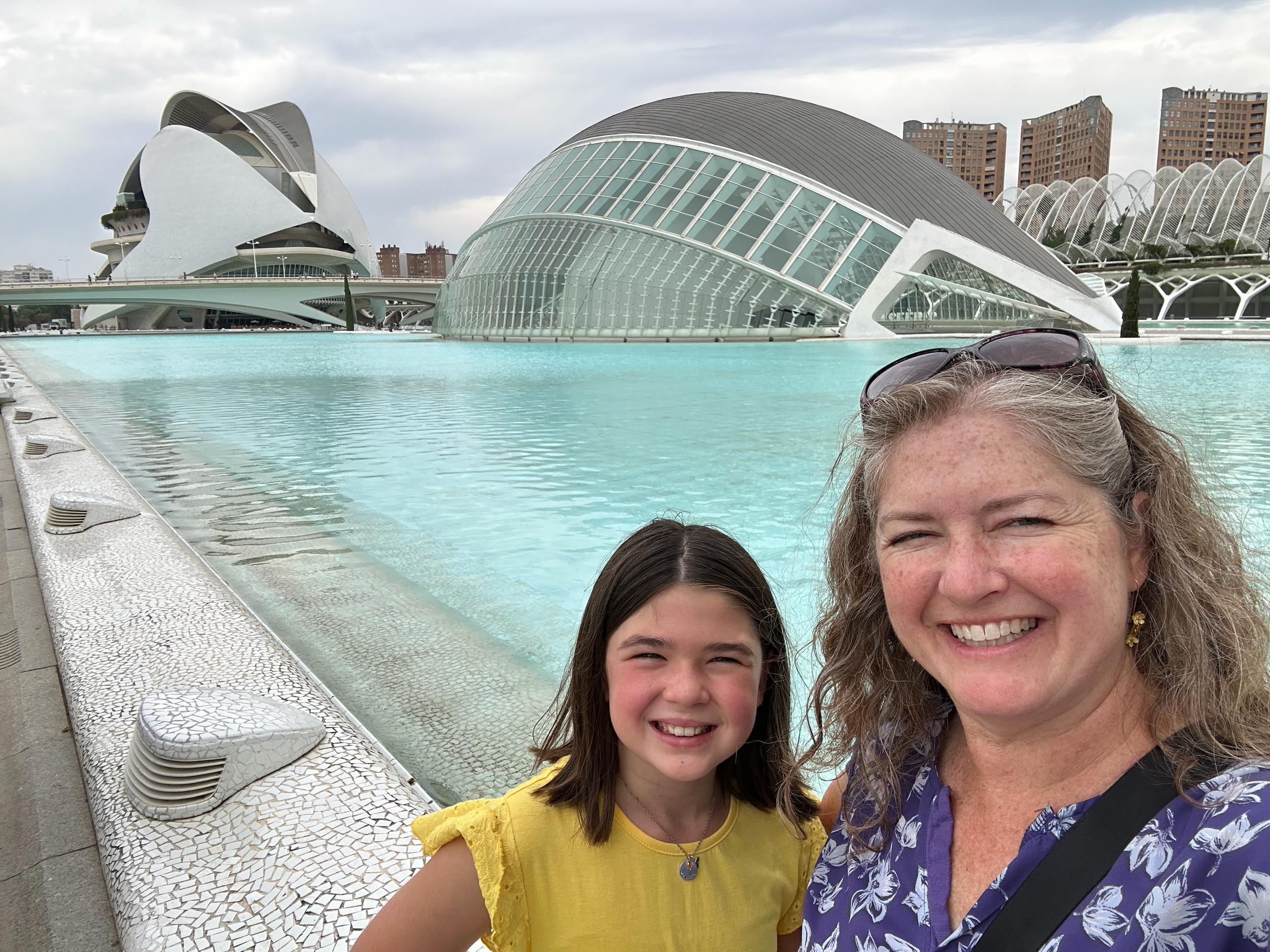 Rachel and Amelia in front of the Hemispheric, an IMAX theatre