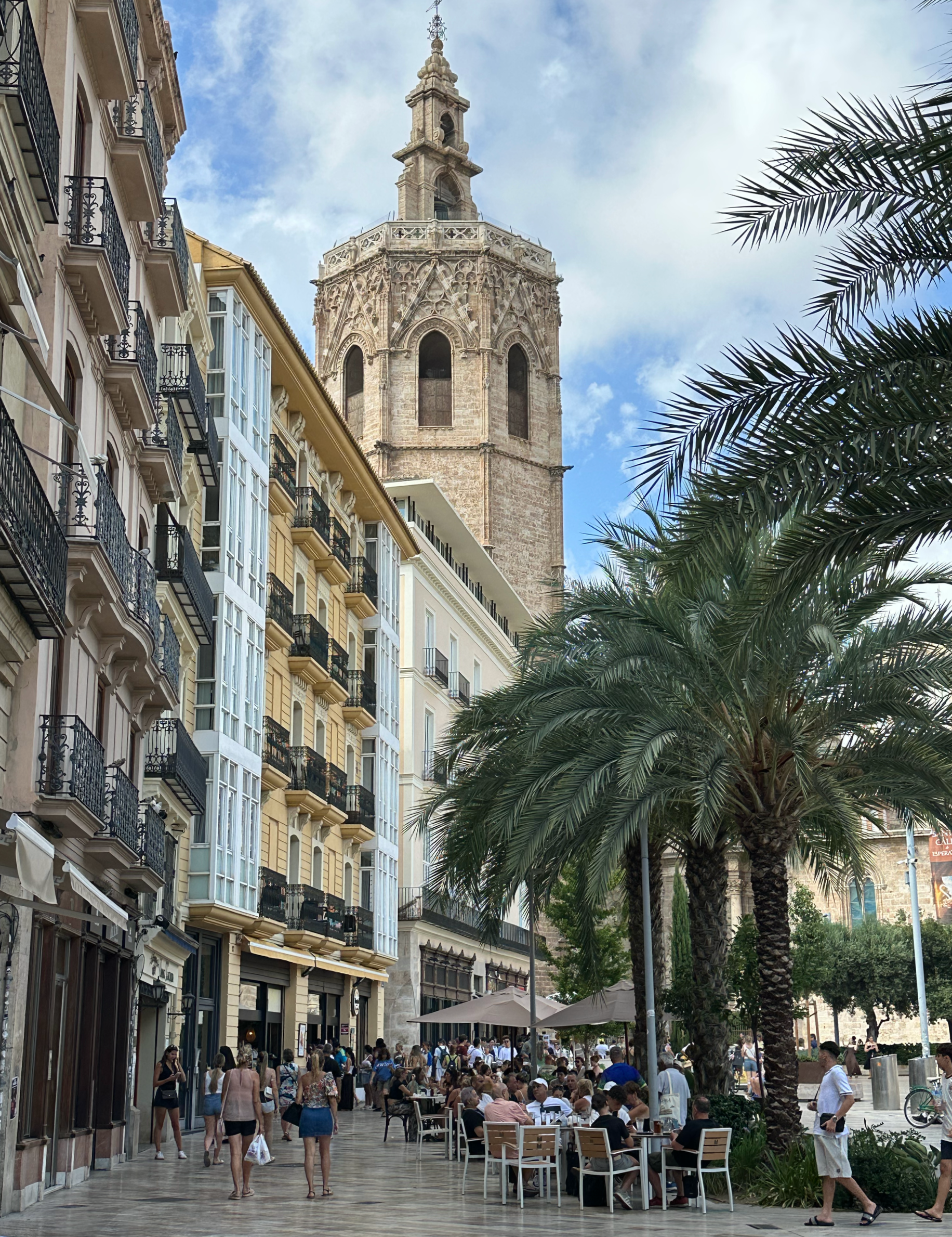 The Cathedral de Valencia is on the north end of the Plaza de la Reina. The entrance is right off the square where you can clearly see the octagonal bell tower, El Miguelete.