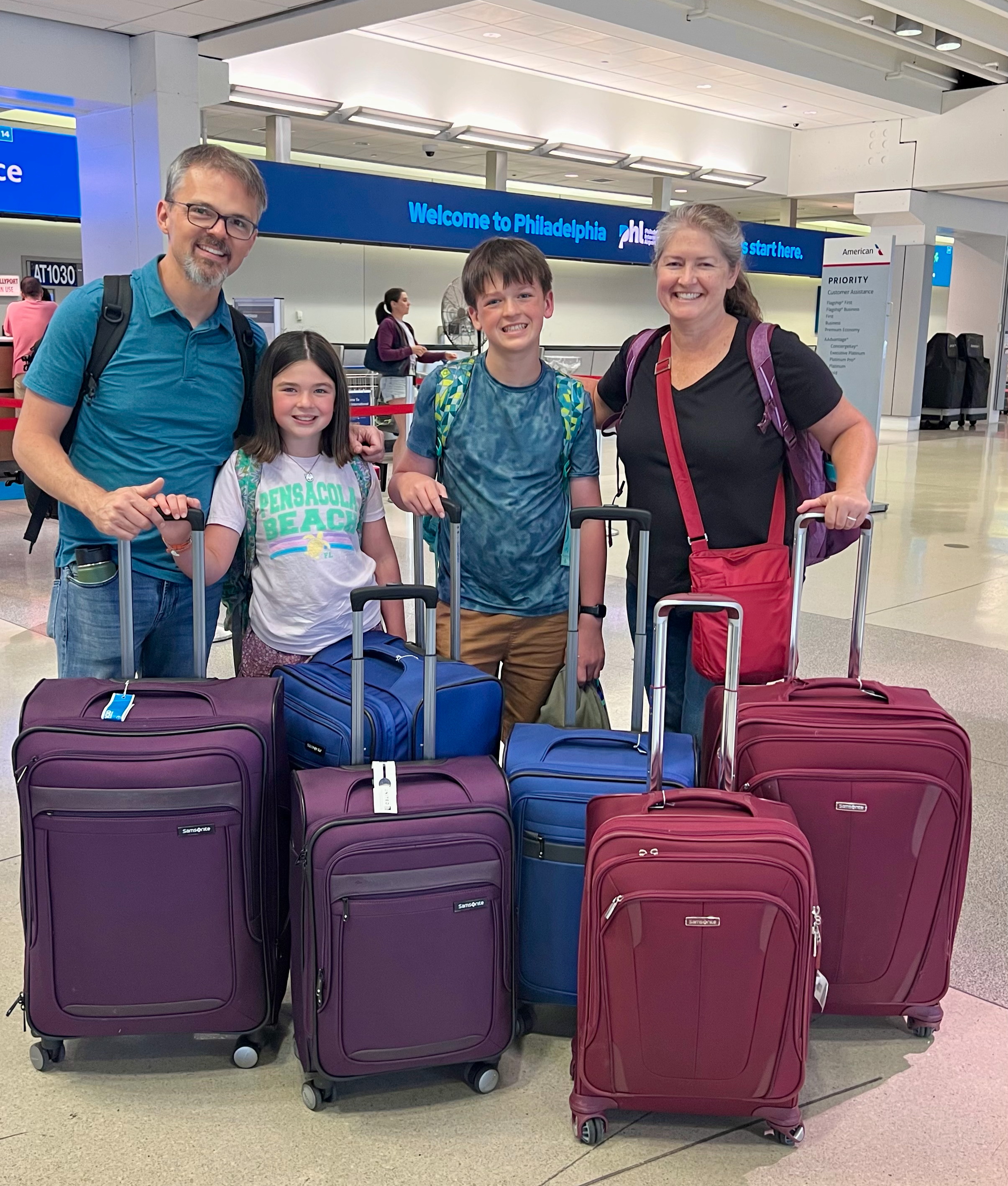 We left on August 1st with 3 large bags, 3 small bags, and 4 backpacks.  We knew it was too much before even starting!