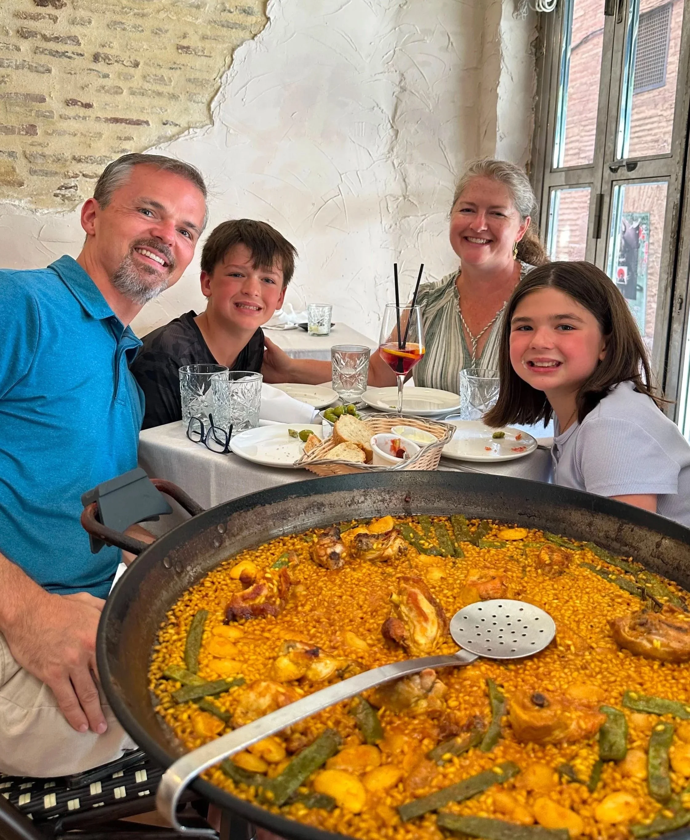 Our first paella of the trip.  Not fully traditional "Valenciana" because we didn't include the rabbit.  We opted for chicken only.  It was delicious, and the setting was beautiful. 