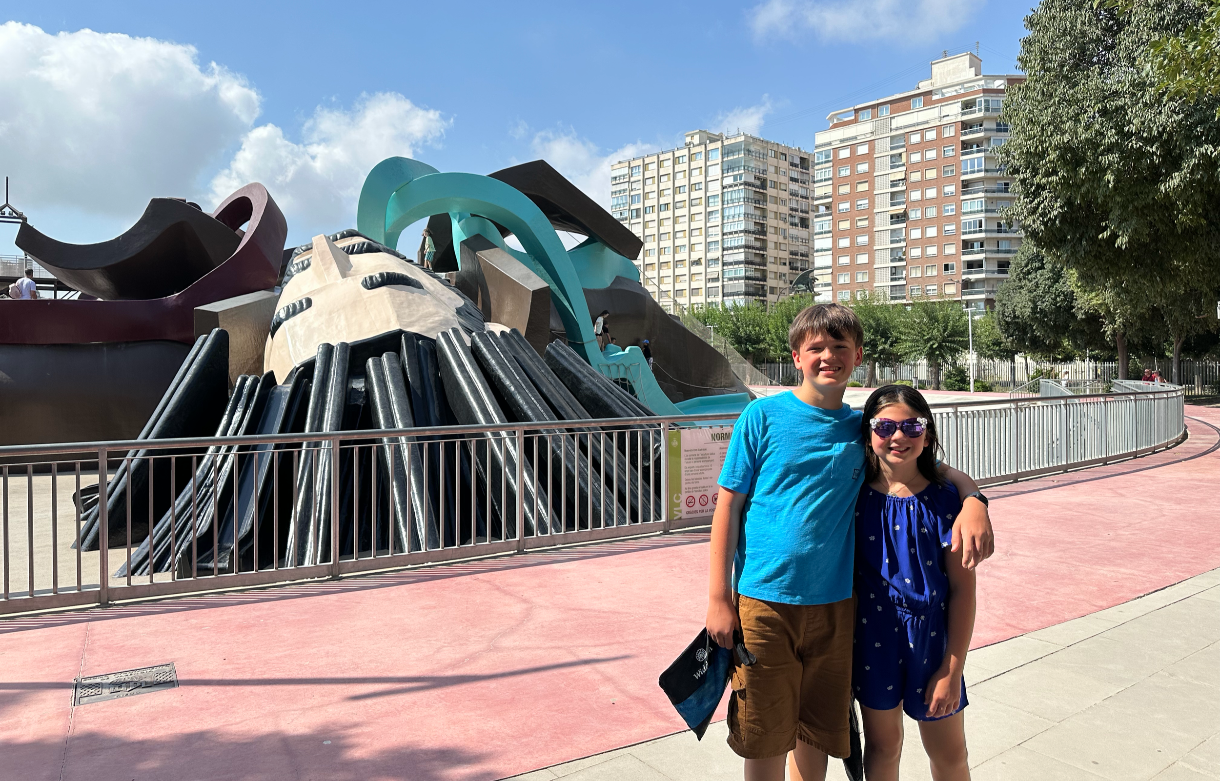 Joshua and Amelia were so excited to play in this park.  You can see Gulliver's head (with slides and climbing walls) behind them.