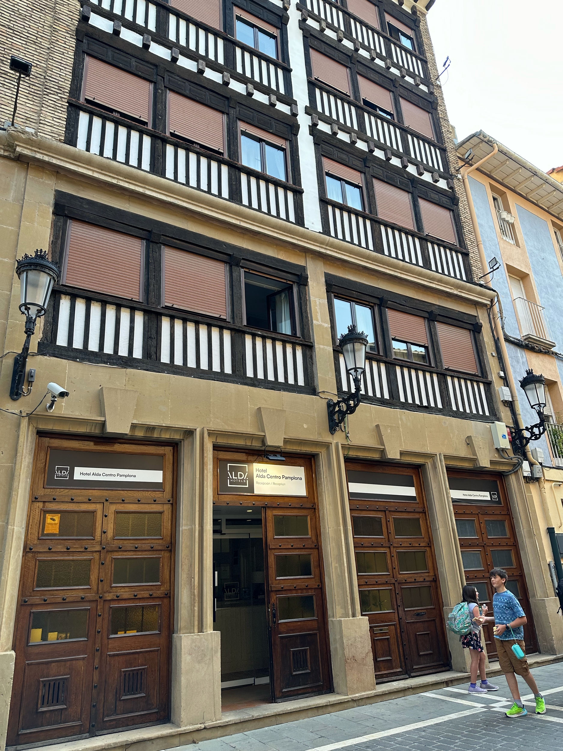In the morning light, we can see what our hotel looks like.  Beautiful large wooden doors and street lights. We were in a great location in the old town.  