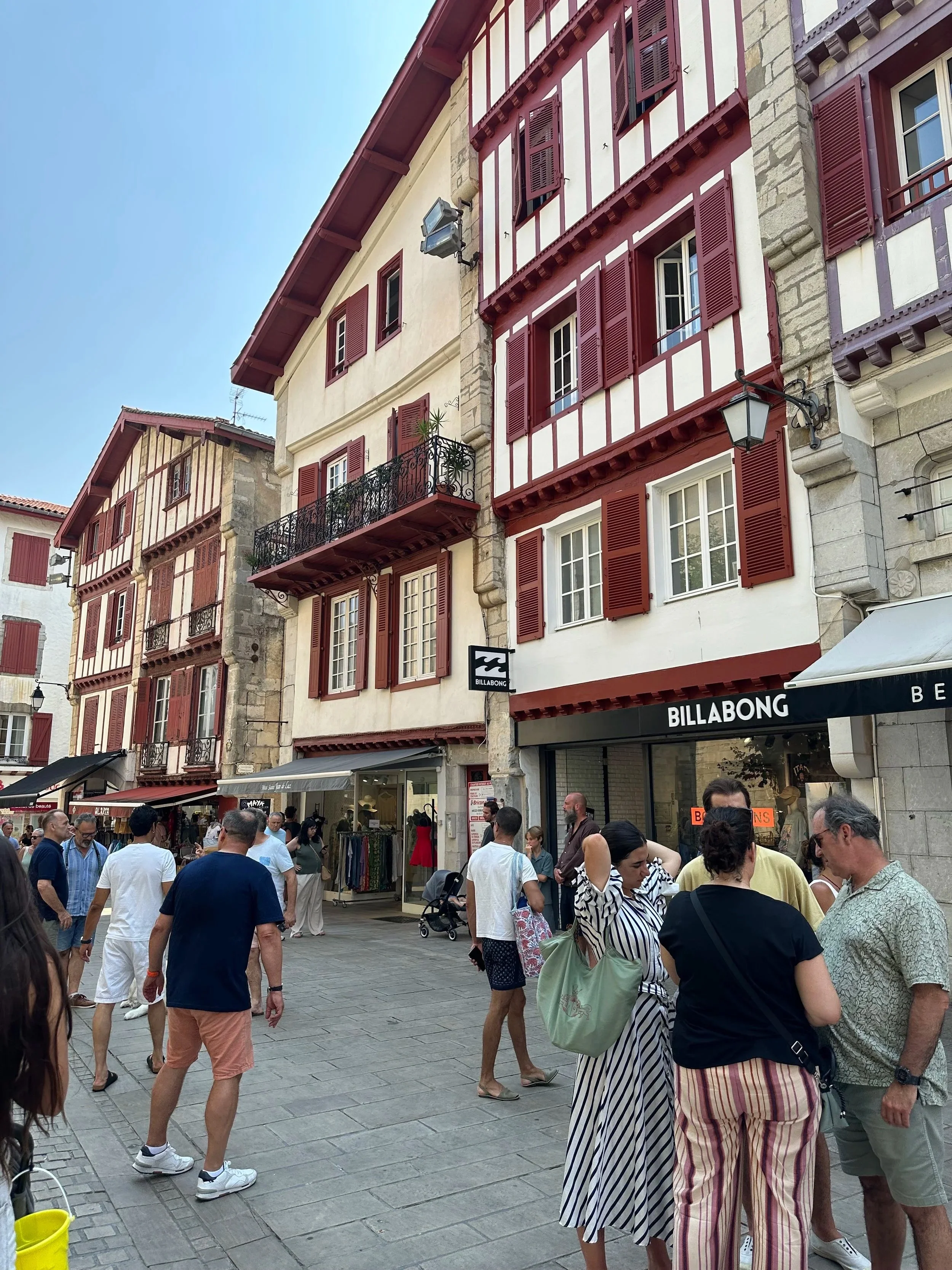 Old buildings and modern stores. I was surprised to see a Billabong in this small coastal town in France; but as it turns out, most of these coastal towns are also big surfing communities.