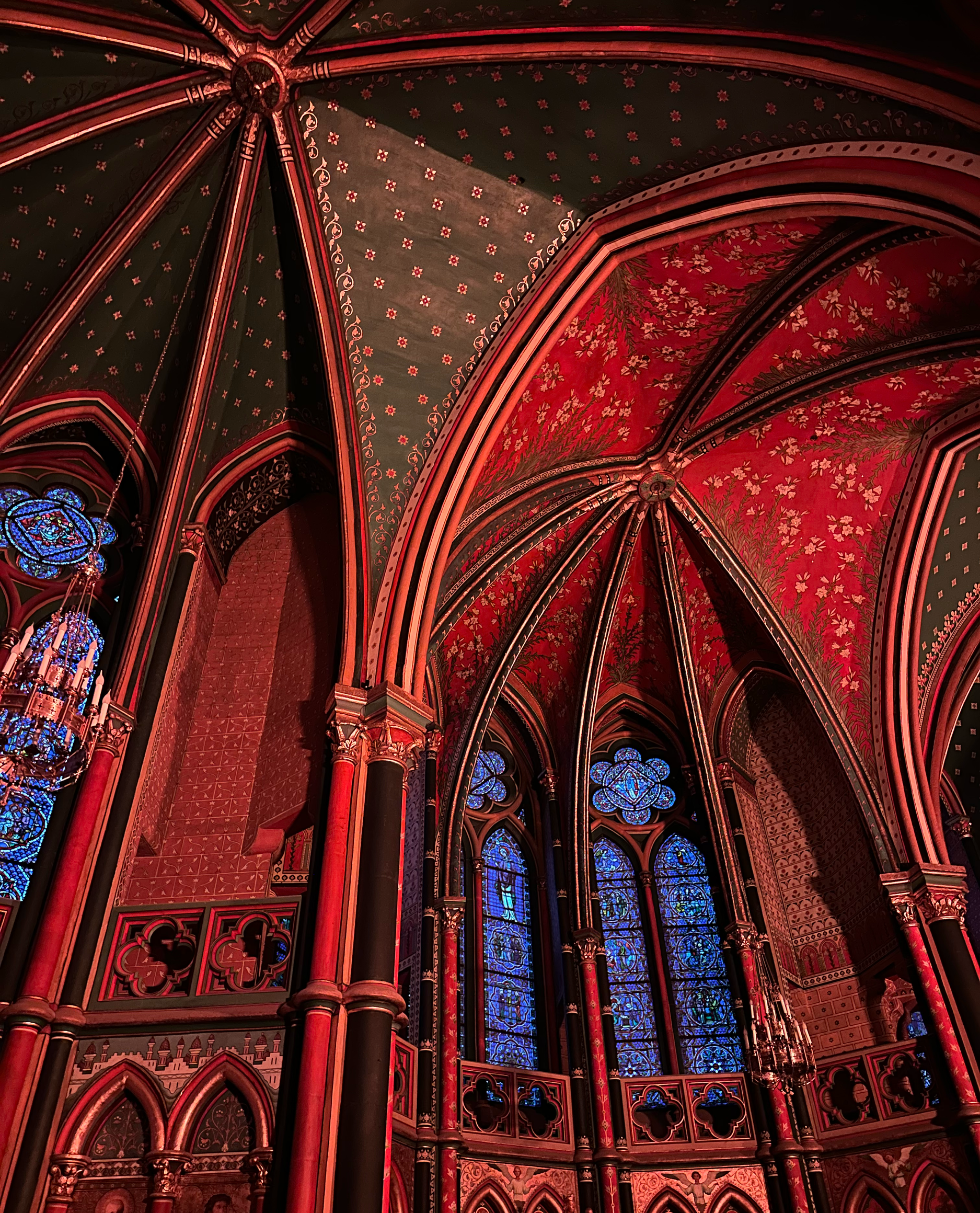 The vaulted ceiling of the cathedral was lit up as we entered. 