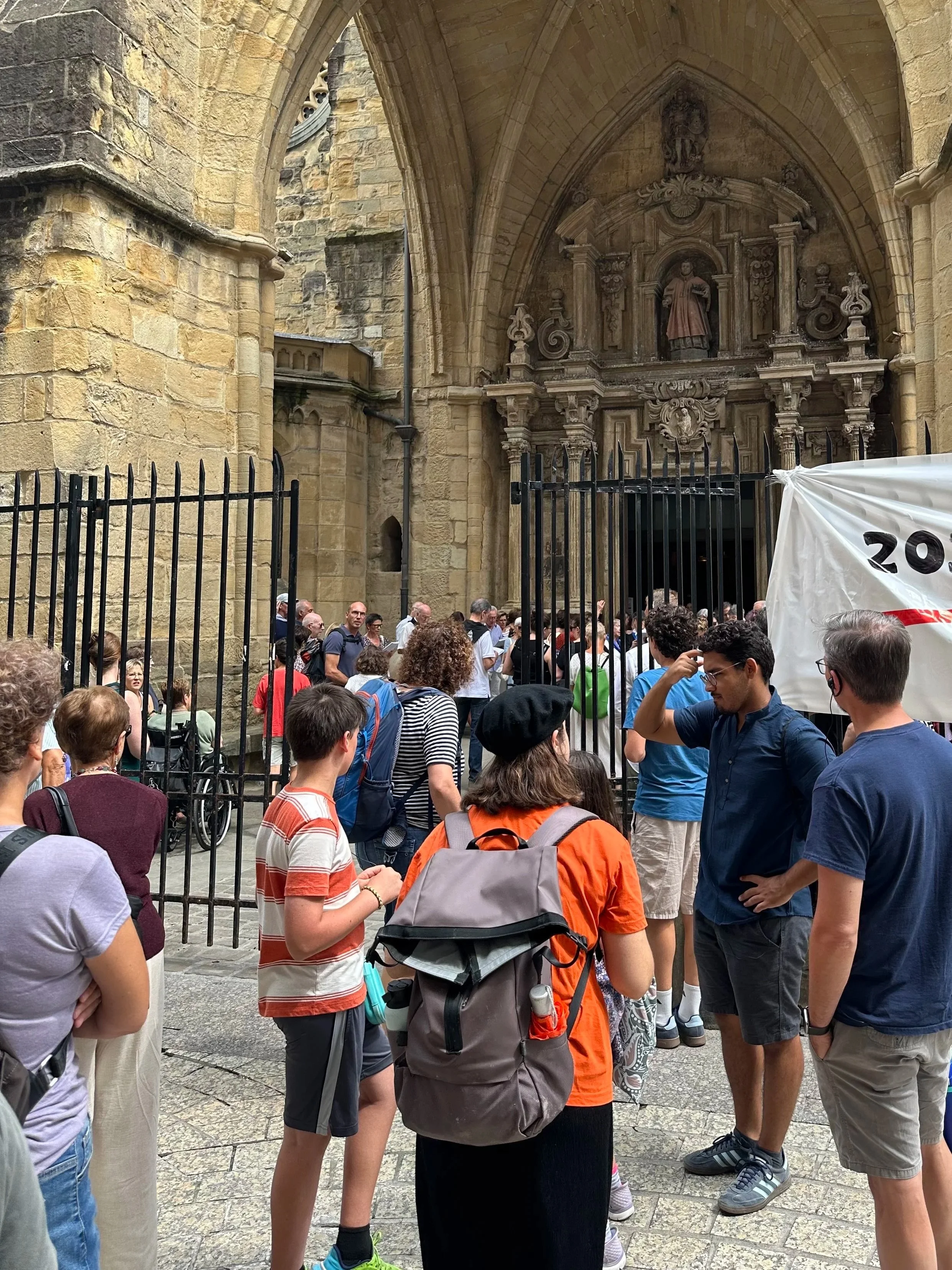 We stopped to hear a capella singing in the front of a cathedral.  Maria told us that "social singing" in the Basque language is very common.  She even sang a Basque folk song for us.  
Basque (Euskara) is considered a paleo-European language, as it 