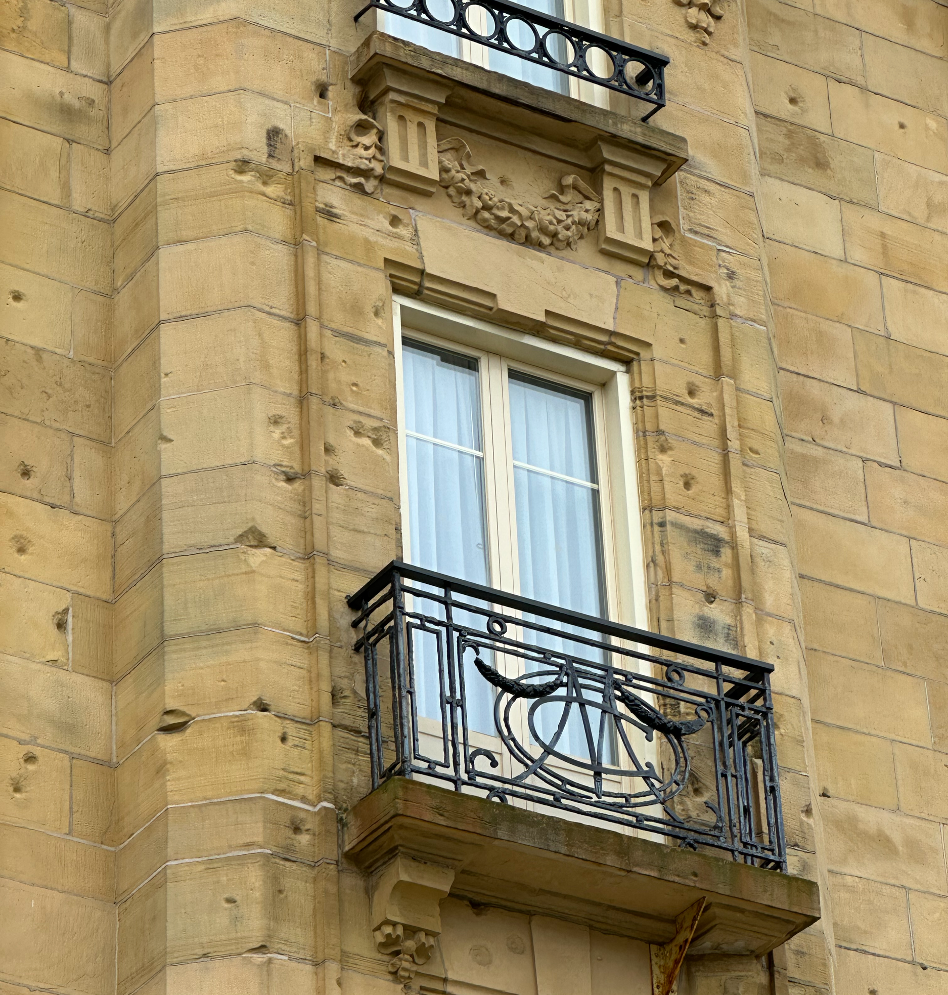 The Nationalists (Franco) fought the Republicans in this square.  The Hotel Maria Cristina shows bullet holes and impact of schrapnel all across its facade.  