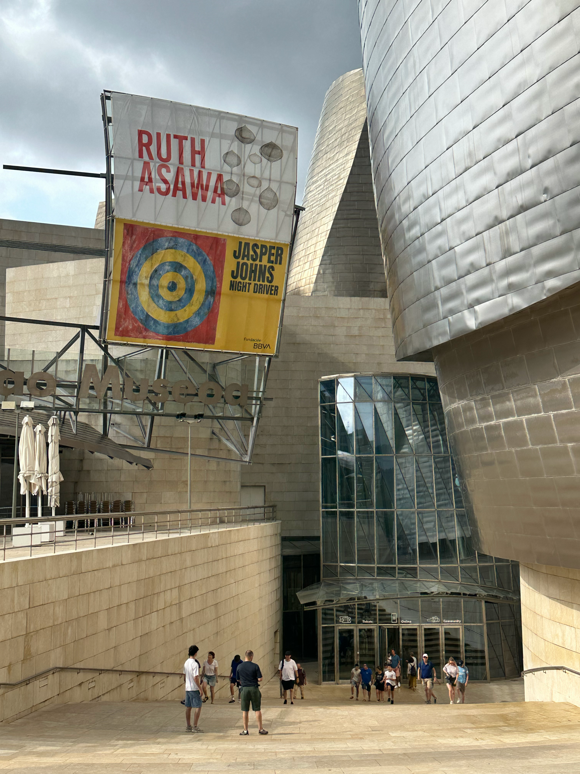 The entrance to the Guggenheim is down the stairs (not up like so many buildings). Two artists with works featured while we were there: Ruth Asawa and Jasper Johns.