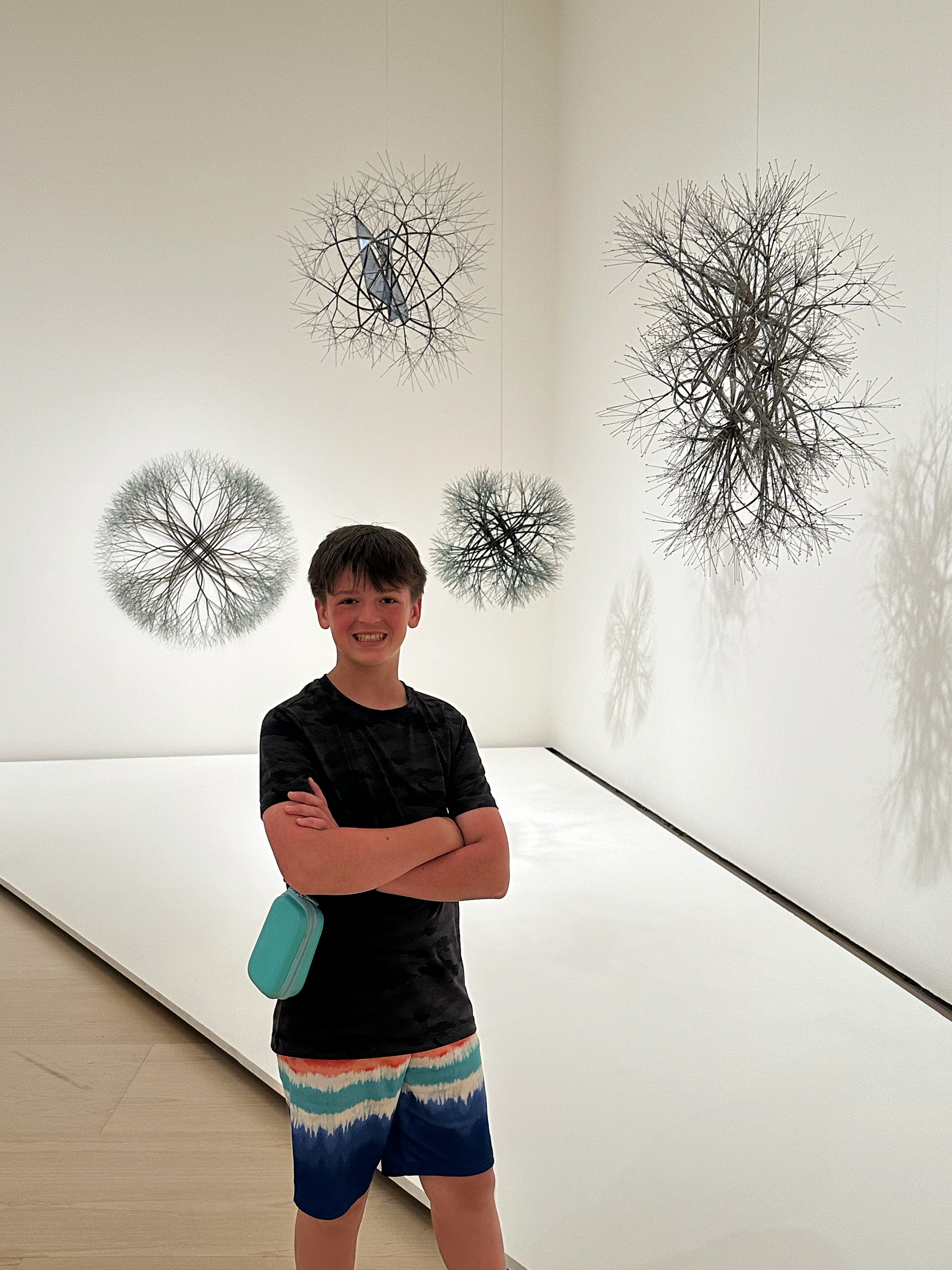 In her later works, she started exploring making "tied-wire" structures with a geometric center and often following a pattern from nature, either flowers or trees, or star-like patterns.