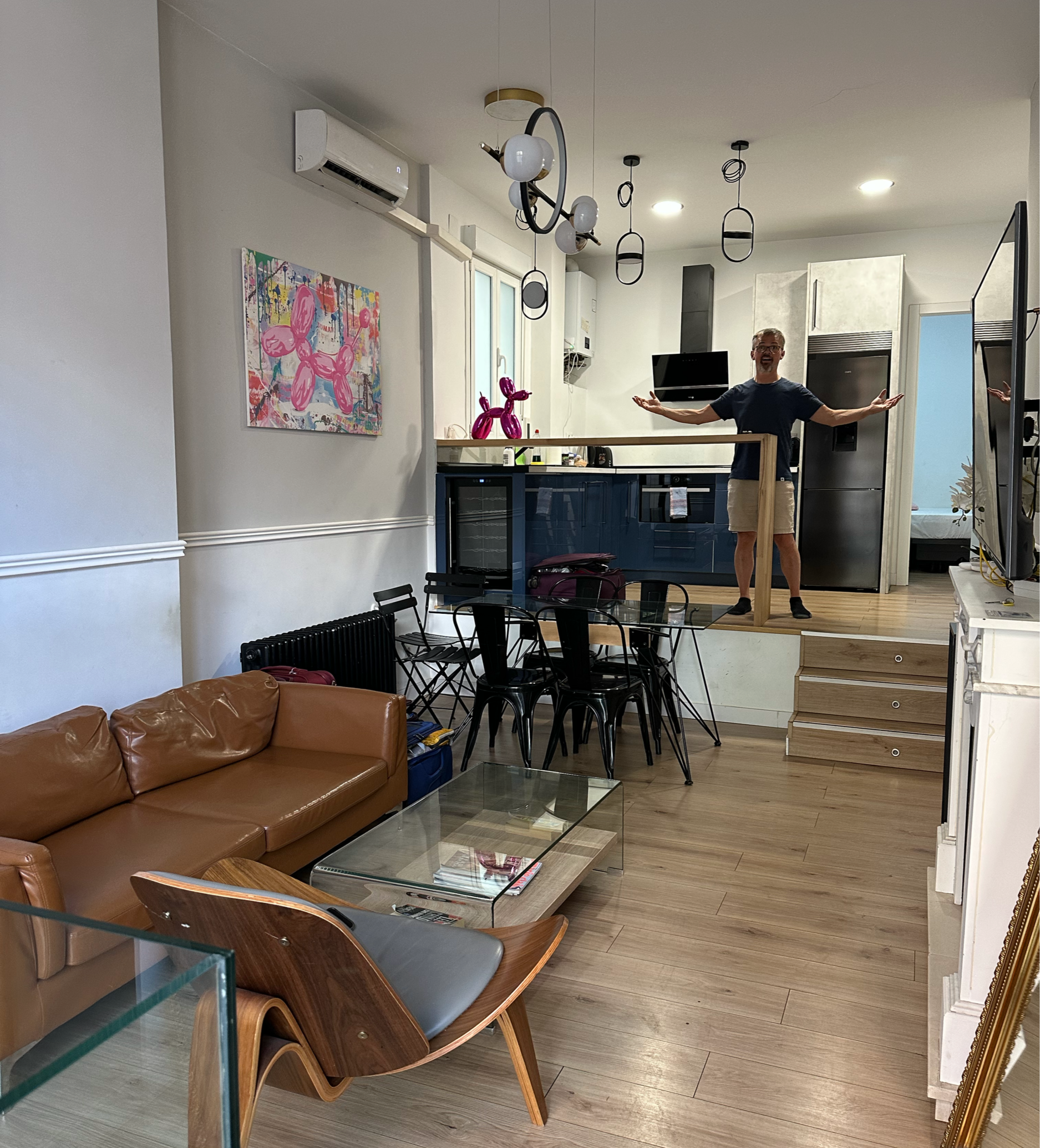 This apartment had a more modern feel with a few steps up to the kitchen and a downstairs with bedrooms.  
