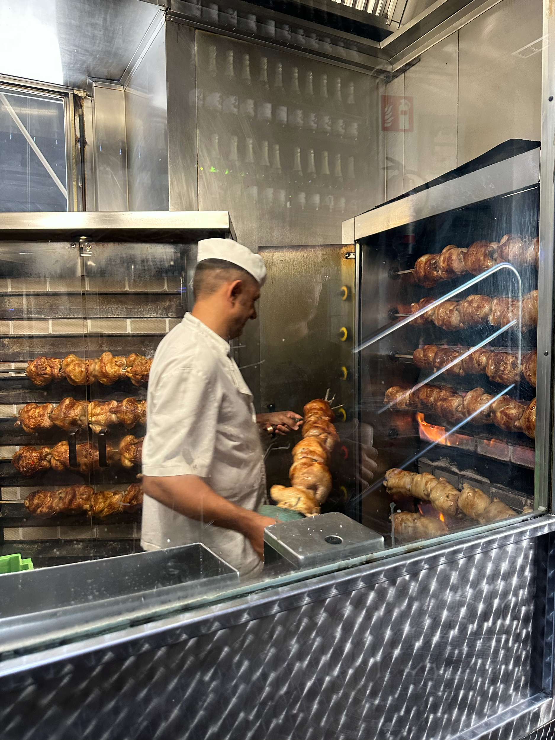 They are known for their traditional roasted chicken.  We had a bit of a wait and enjoyed watching the process of turning the chickens on the rotisserie and moving the spits to keep the chicken cooking evenly.  