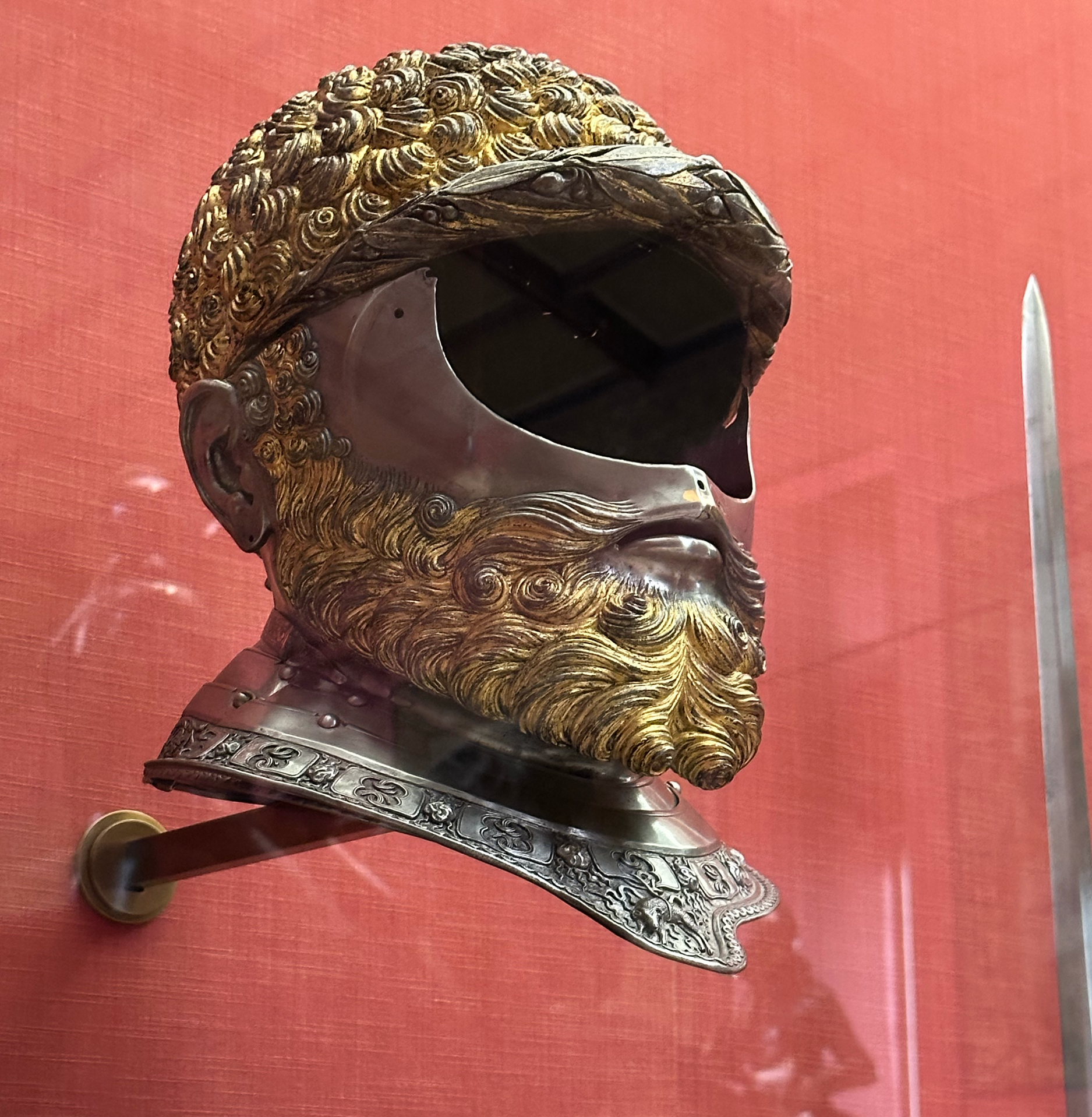 Before we left the complex, we took a quick visit into the armory.  Weapons and armor are not really at the top of our interests, but because it is known to be such an extensive collection, we made a quick walk thought.  We found this helmet with hai