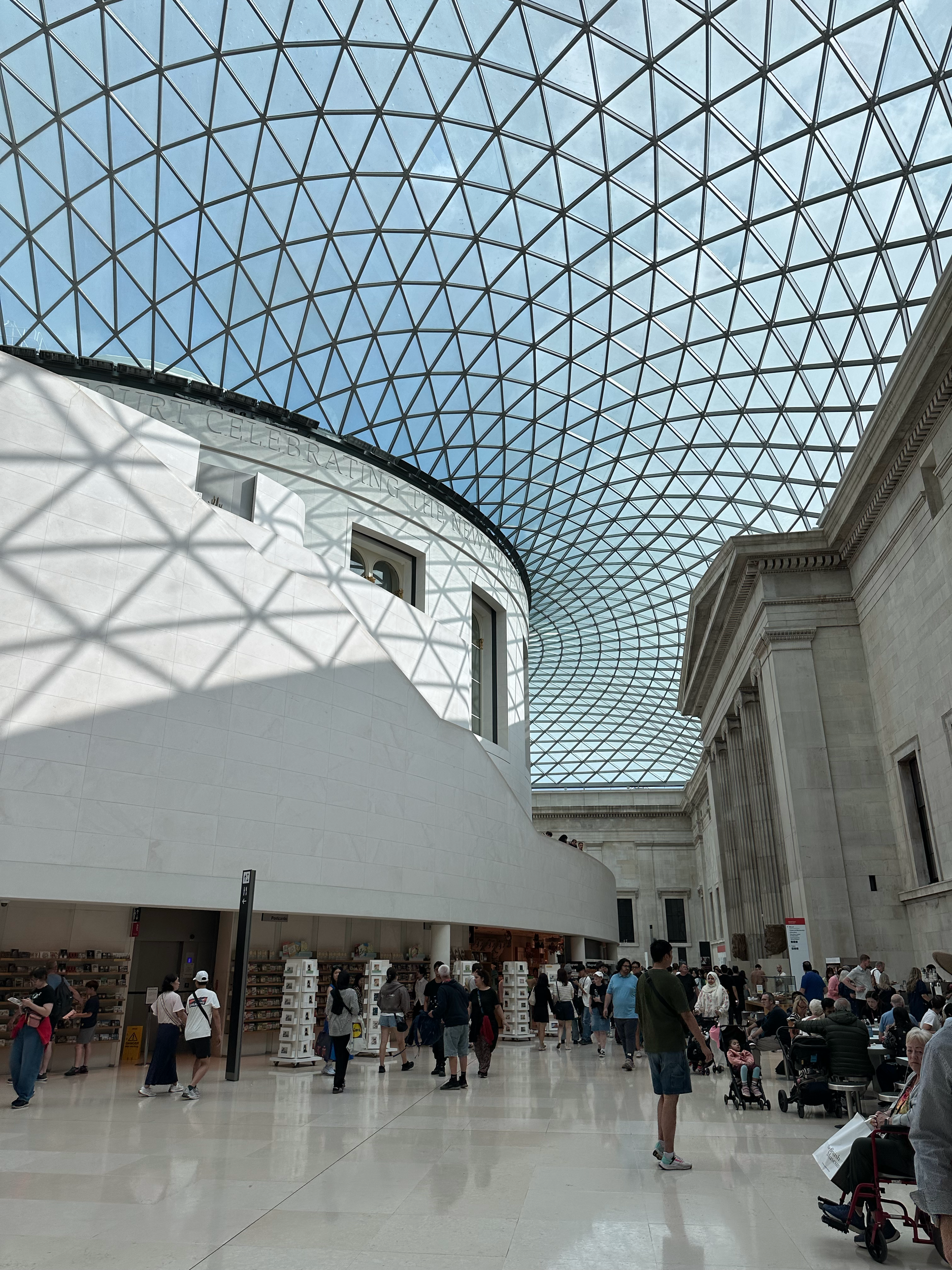 The Great Court at the British Museum- all the displays can be accessed from this center location.  I loved the glass tiled ceiling and the shadows it created it.  