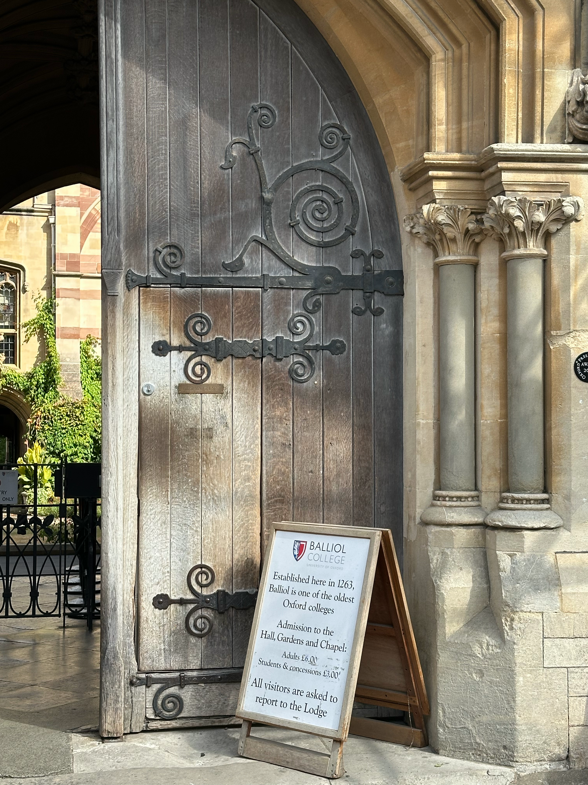 Balliol College was established in 1263 and is one of the oldest colleges part of the University of Oxford. I thought the ironwork on the door was beautiful.  