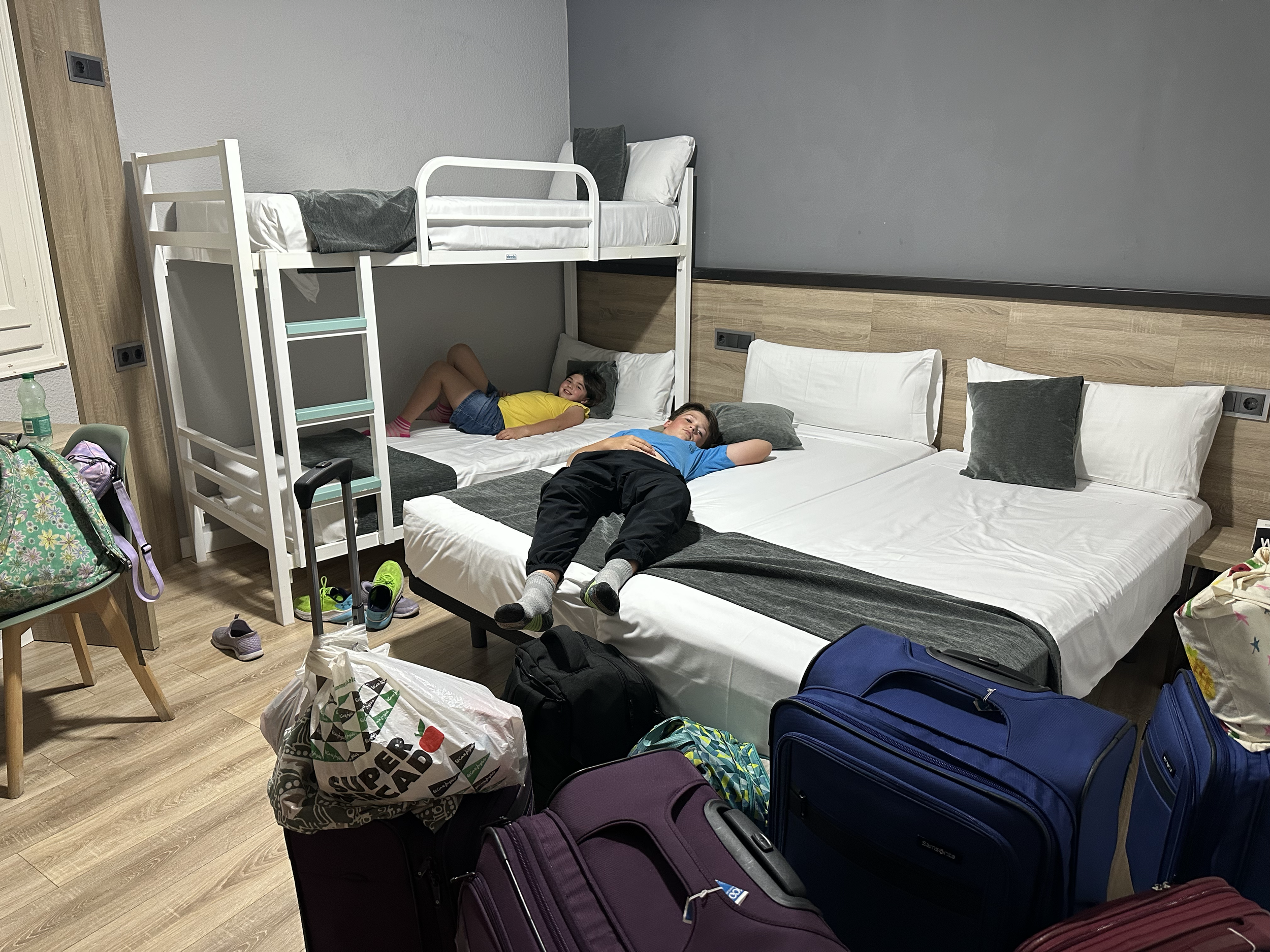 Bunk beds in a hotel room! This space saving aspect allowed us to fit all of our luggage in the room--but just barely. :)