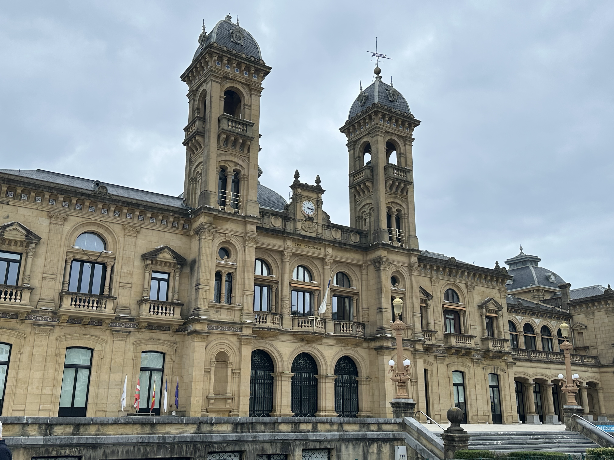 San Sebastian City Hall sits near La Concha with a view out over the Alderdi Eder gardens and the water.  This building was built in the late 1900s as the Gran Casino, which explains its location.  It closed when gambling was banned in 1924 and reope
