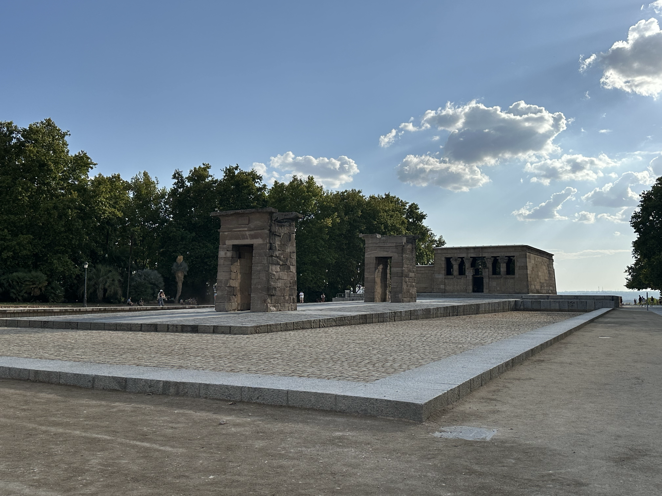 Our climb was up to the Temple of Debod, which looks out over the city, and is known to have a fabulous view of sunset (we did not stay that long!). This Egyptian Temple was gifted to the city of Madrid after Spain answered Egypt's call for help duri
